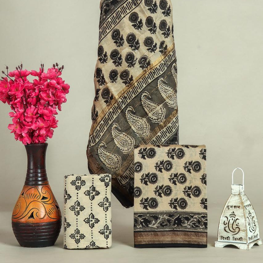 Shop unstitched block print maheshwari silk suits (MSL642)