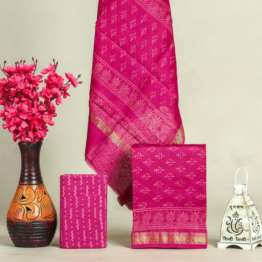 Shop unstitched block print maheshwari silk suits (MSL652)