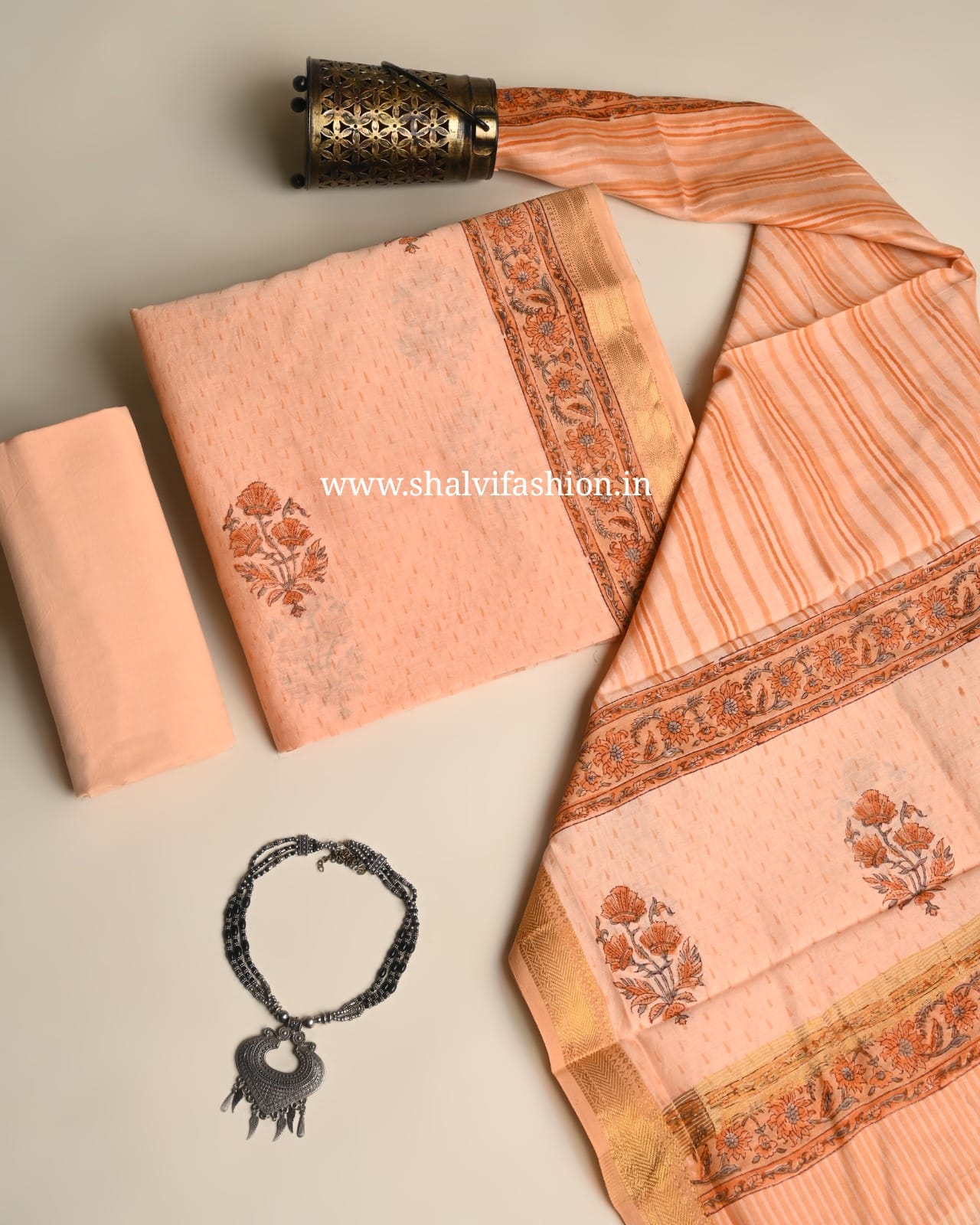 Shop hand block print maheshwari silk suits online (MSL662)
