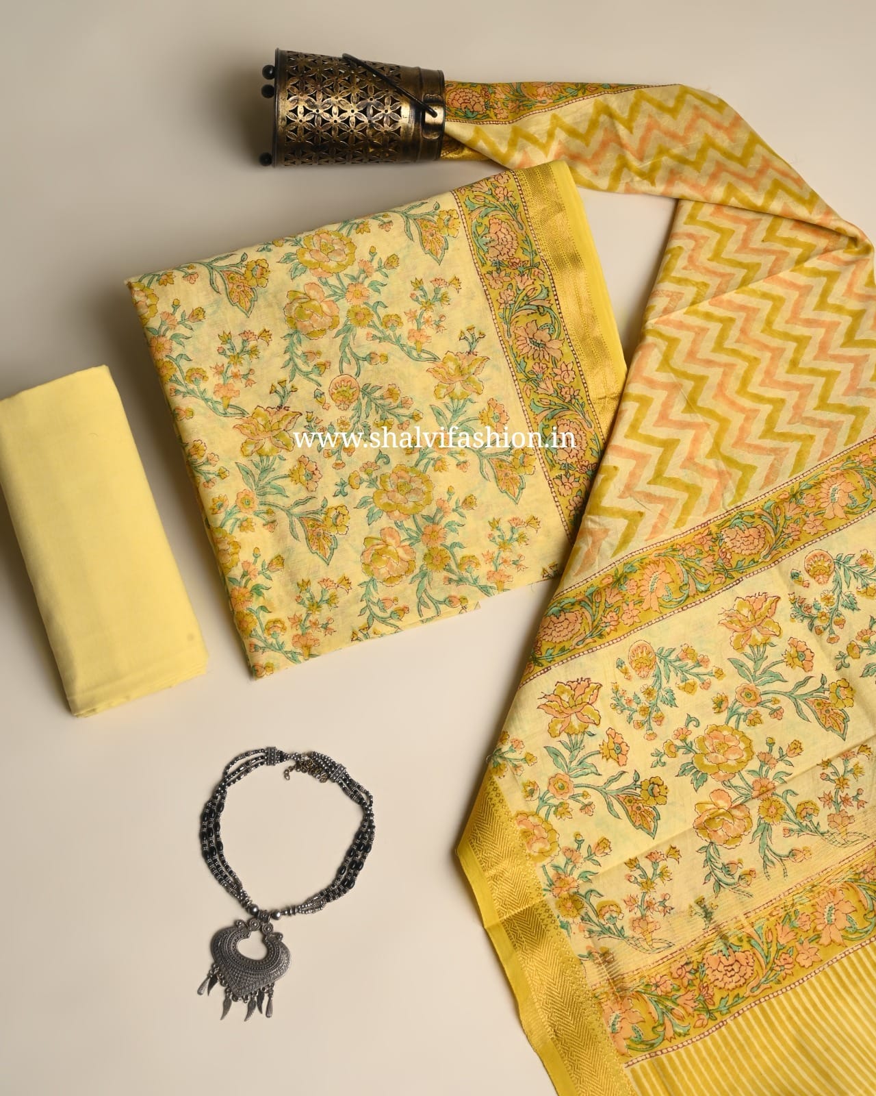 Shop unstitched hand block printed maheshwari silk suits (MSL663)
