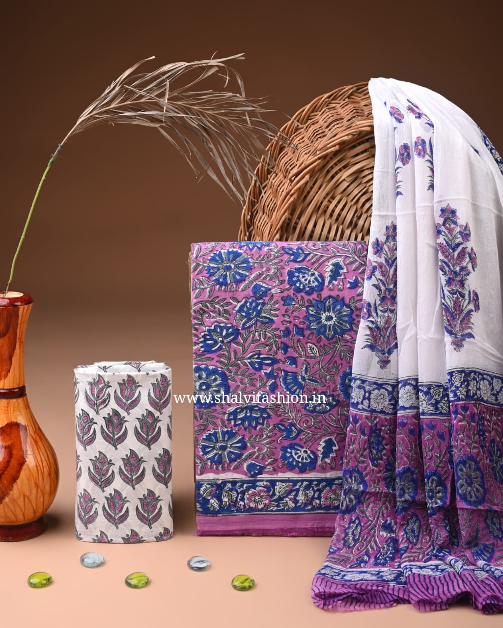 Shop hand block printed cotton suits online shopping (PCHF630)