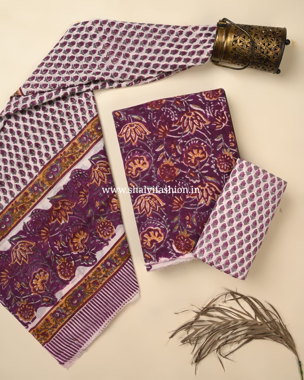 Shop unstitched block printed cotton dress material with mulmul dupatta (PRMUL151)