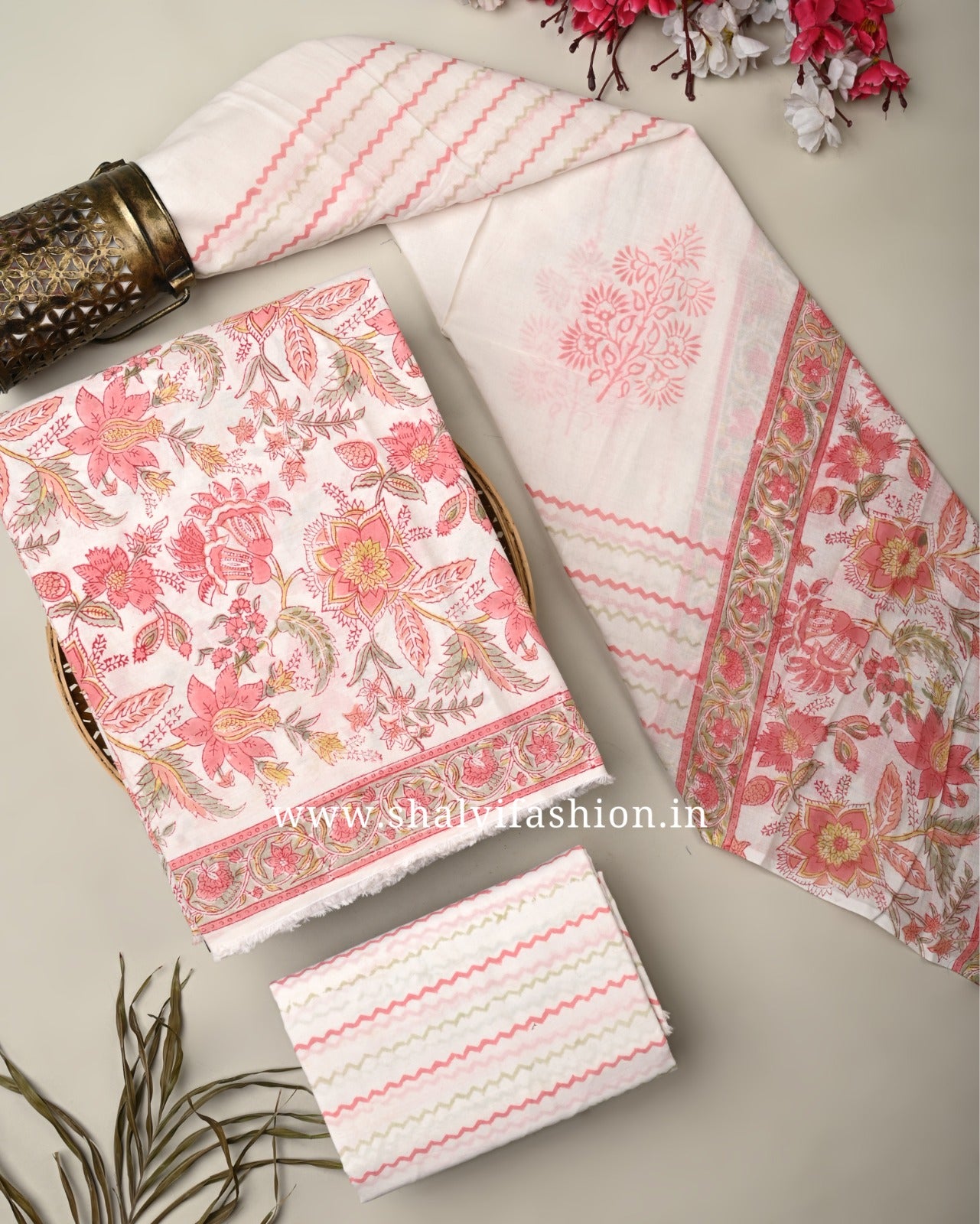Shop hand block print mulmul dupatta cotton suits (PRMUL229)