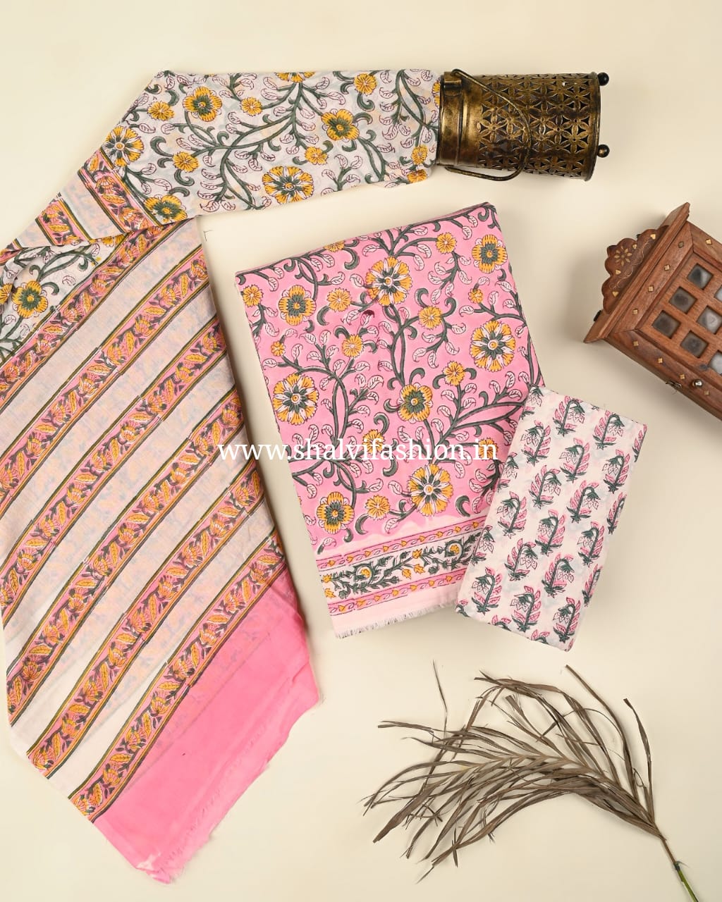 Shop hand block print pure cotton suits with mulmul dupatta (PRMUL480)