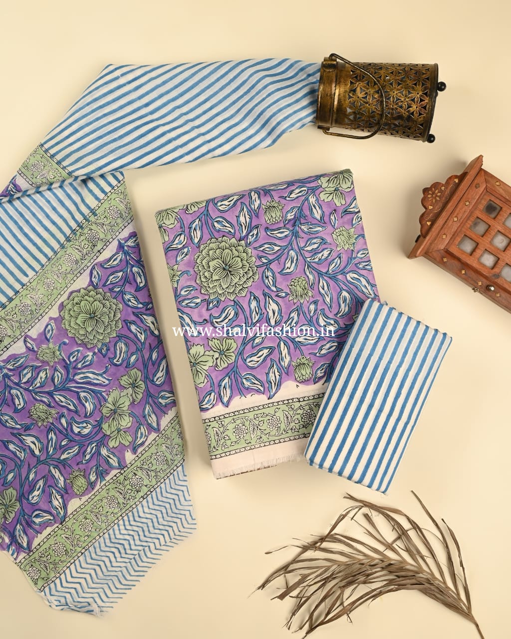 Shop block printed mulmul dupatta cotton suits (PRMUL496)