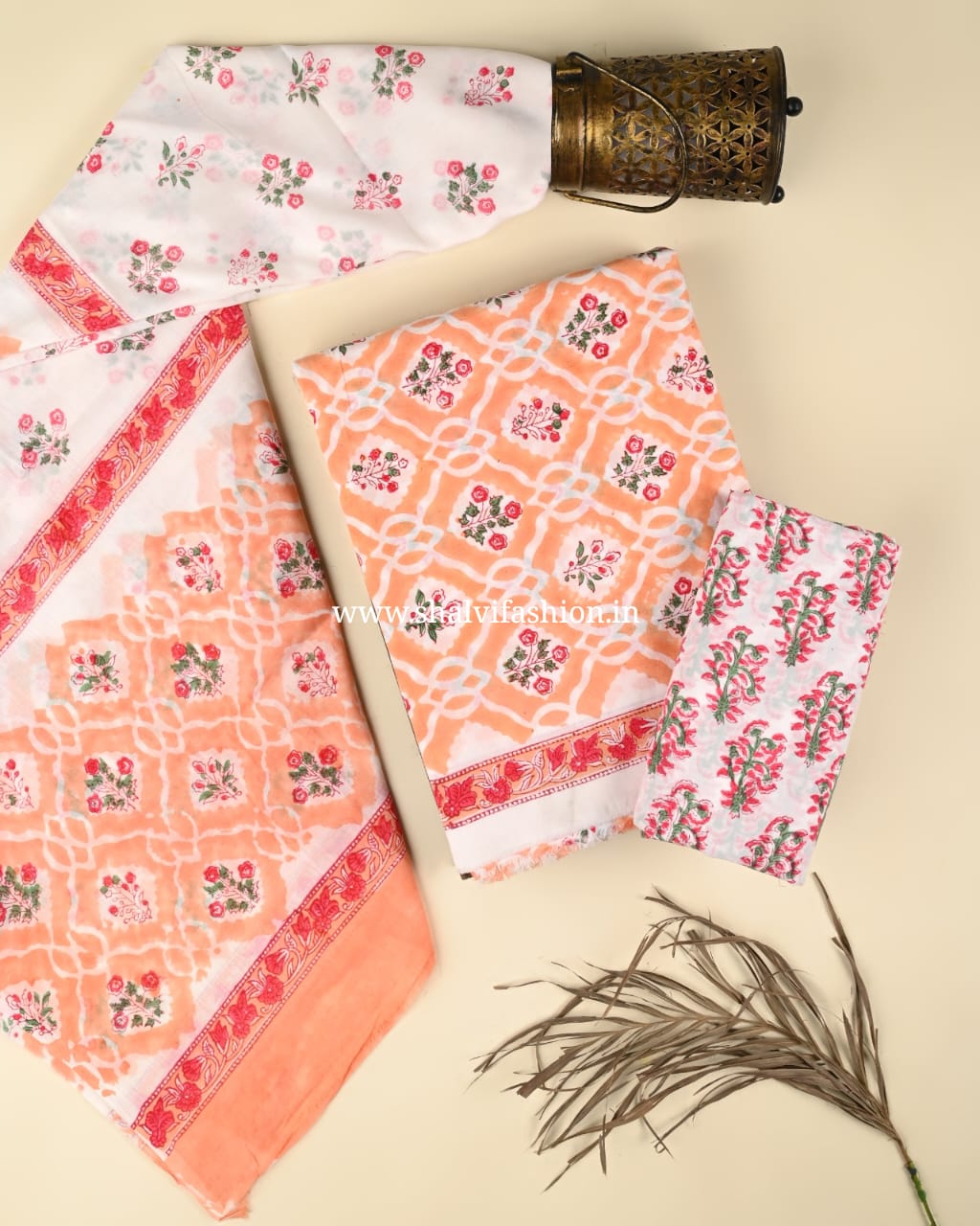 Shop hand block print cotton suits online shopping (PRMUL514)