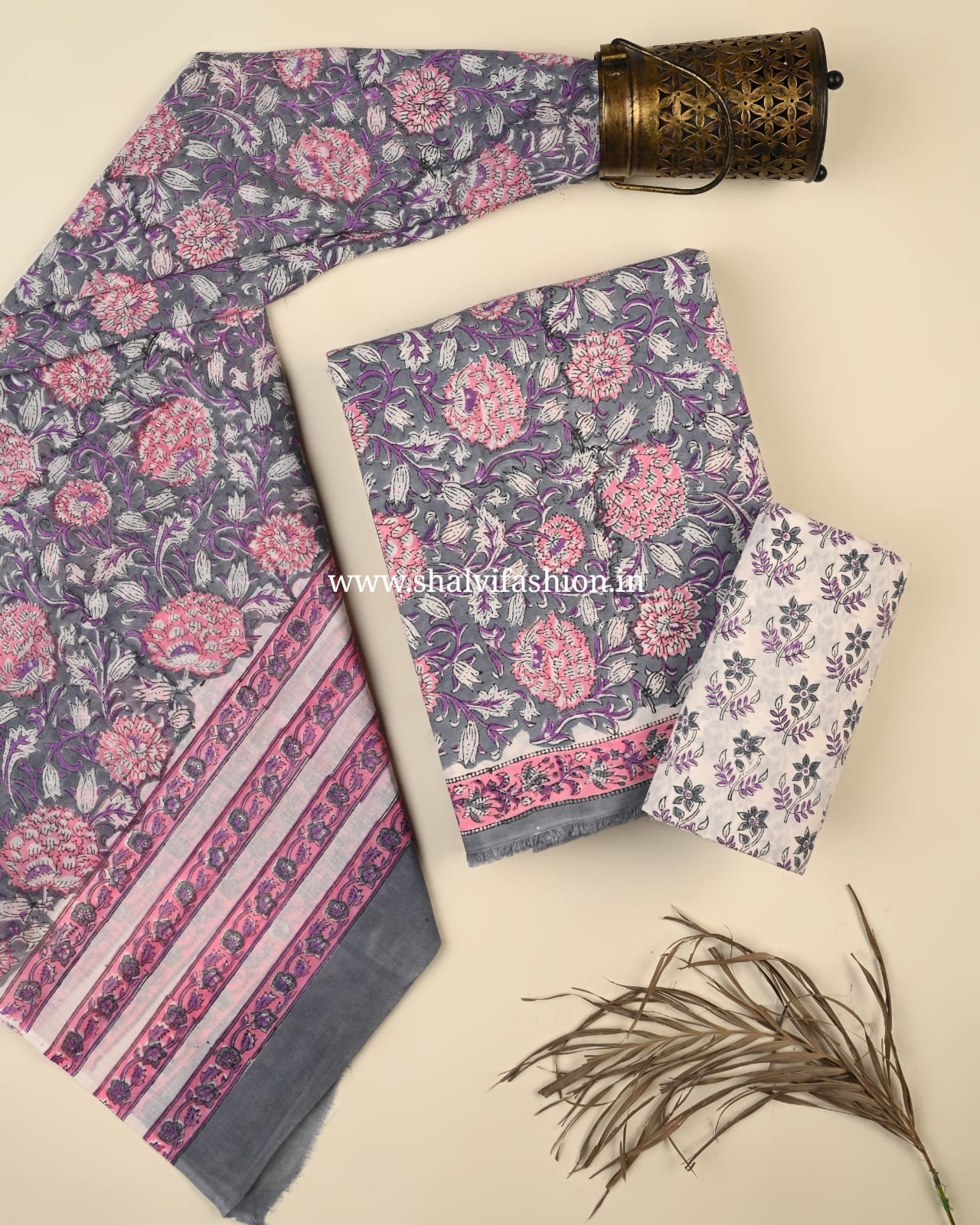 Shop block print cotton suits with mulmul dupatta in jaipur (PRMUL540)