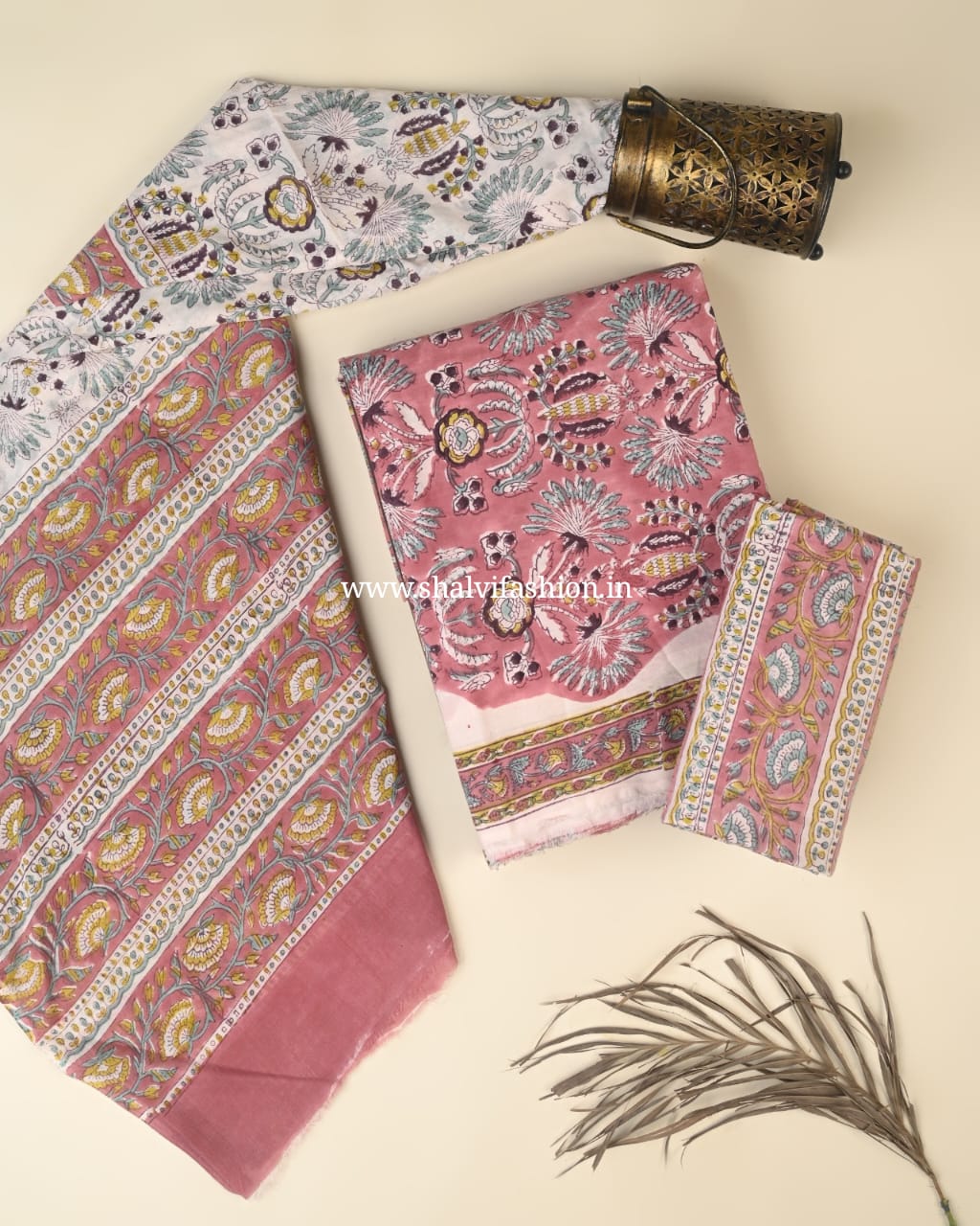 Shop hand block print mulmul dupatta cotton suits (PRMUL555)