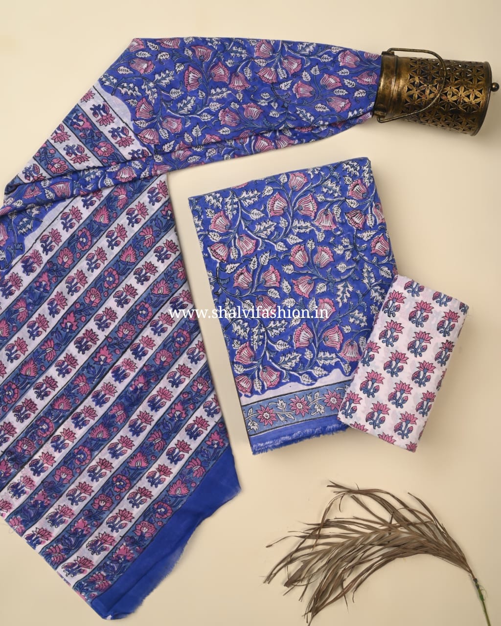 Shop sanganeri printed cotton suits with mulmul dupatta (PRMUL581)