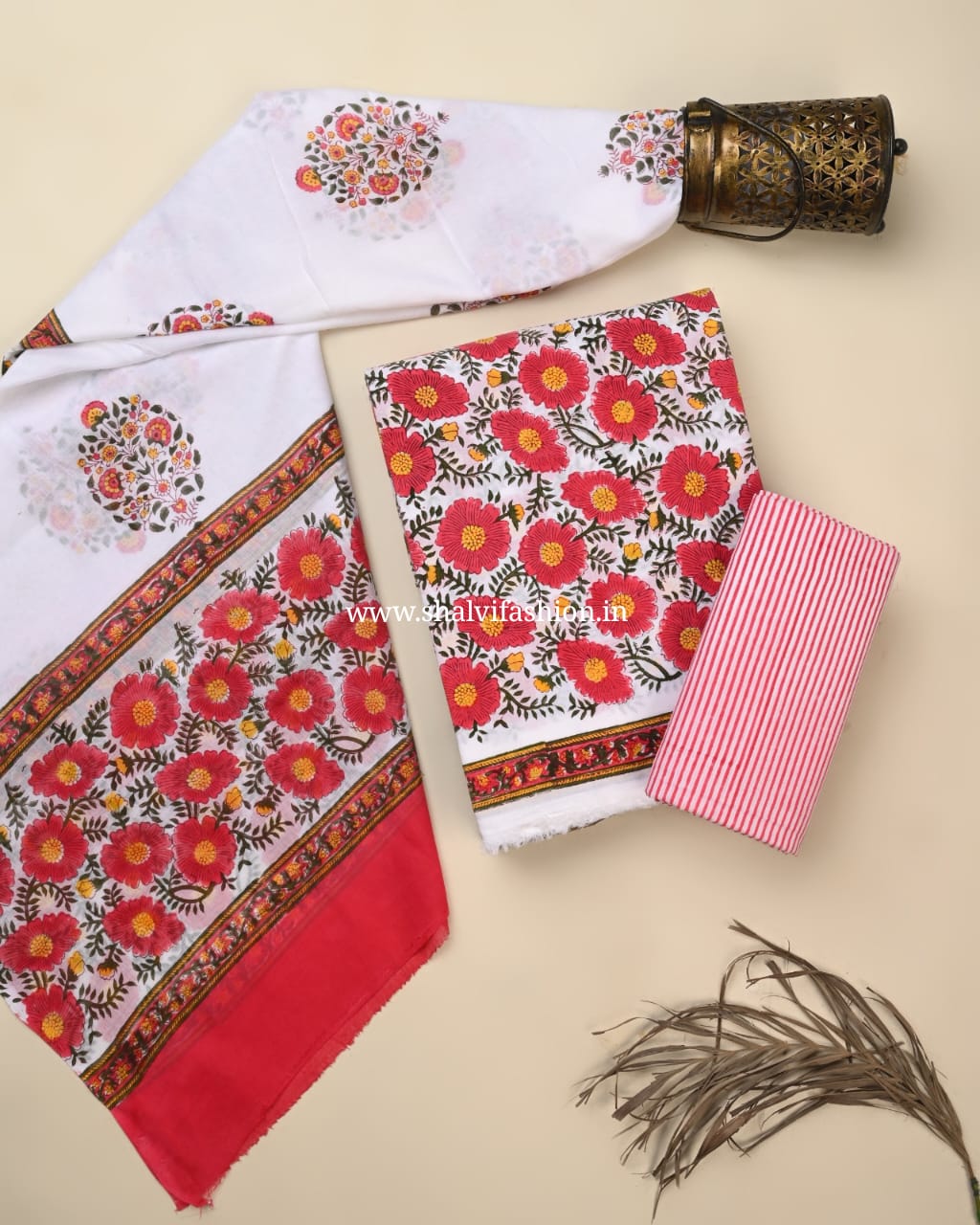Shop hand block print cotton suits with mulmul dupatta in jaipur (PRMUL608)