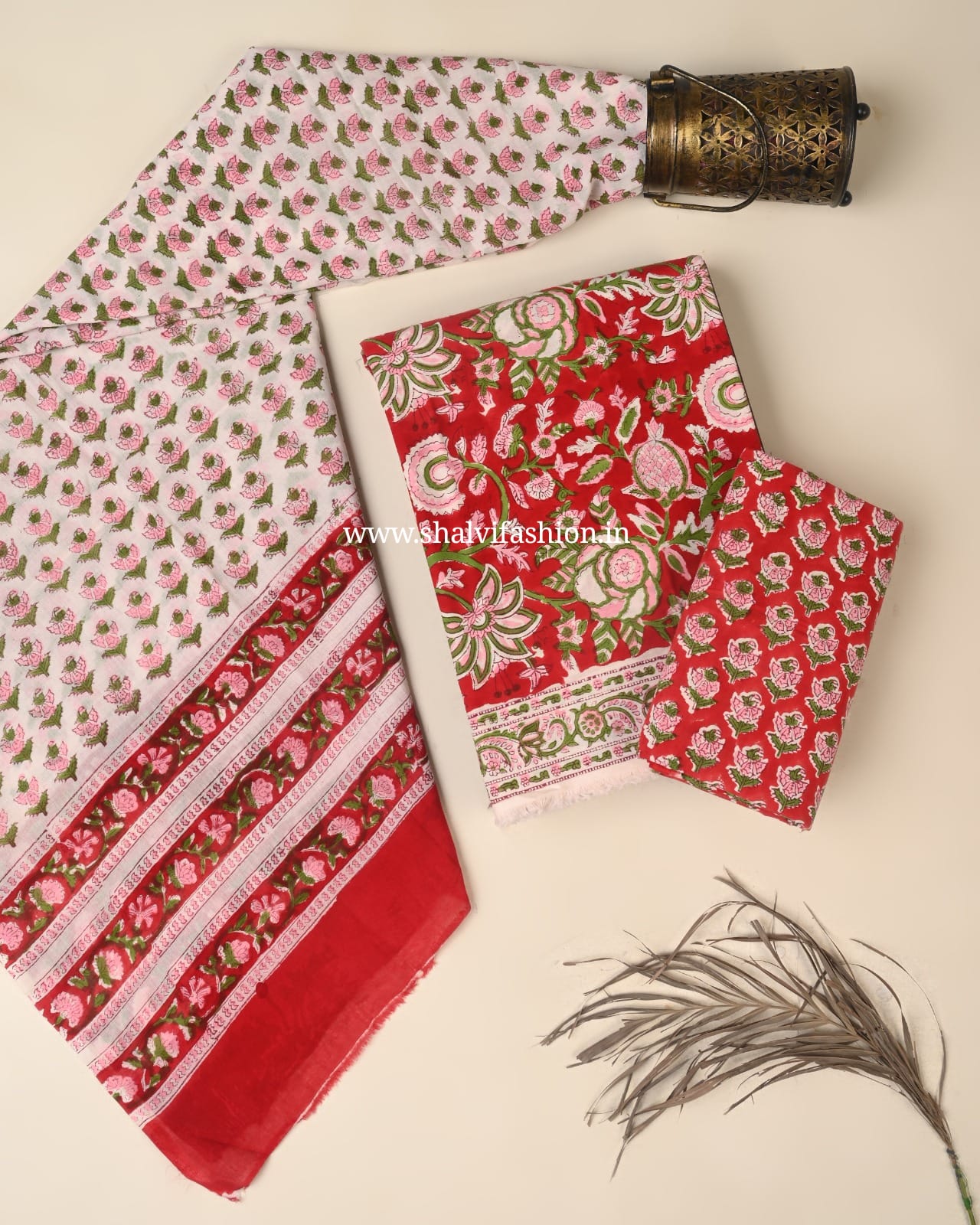 Shop hand block print cotton suits with mulmul dupatta in jaipur (PRMUL690)