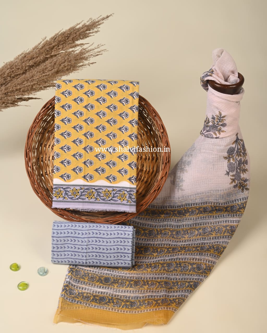 Shop unstitched screen print cotton suits with kota dupatta (RKD103)