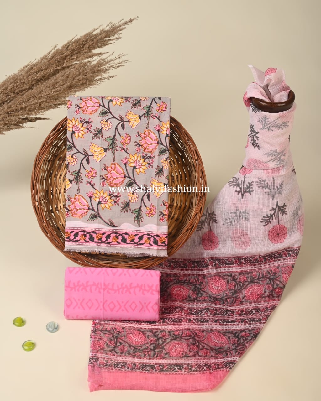 Shop hand screen print cotton suits with kota dupatta (RKD106)