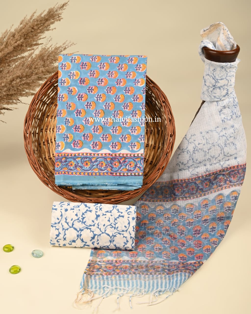 Shop block print cotton suits with kota dupatta (RKD168)