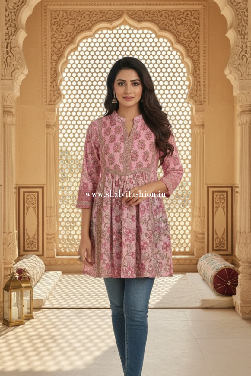 Shop hand block print cotton tops online shopping (TOP45)