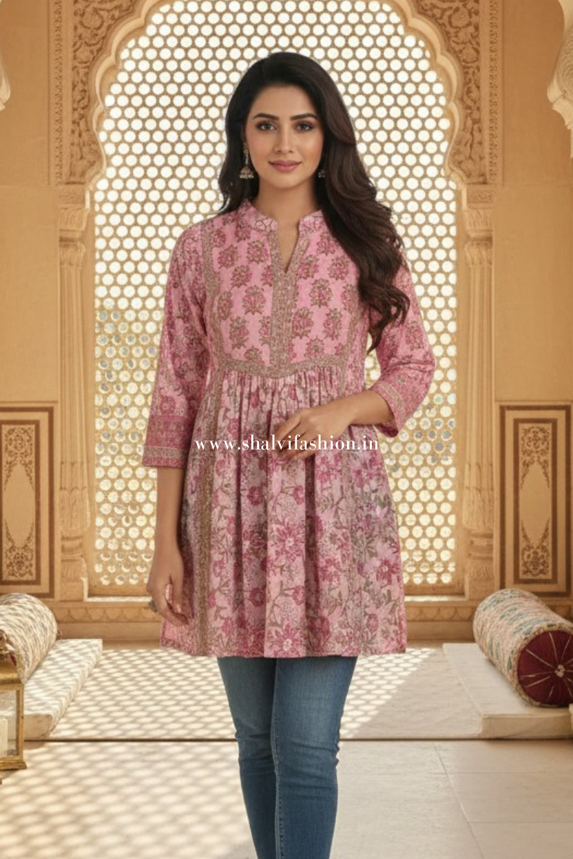 Shop hand block print cotton tops online shopping (TOP45)