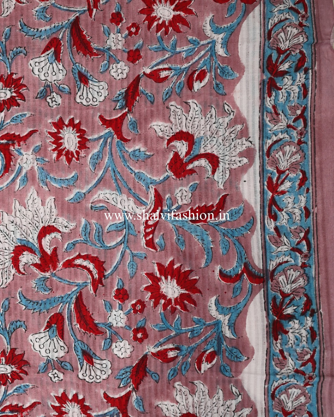 Shop block printed cotton suits with mulmul dupatta in jaipur (PRMUL593)