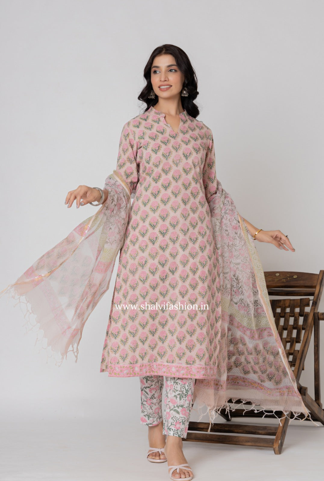 Shop jaipuri printed cotton suits with kota doria dupatta (CSS286)