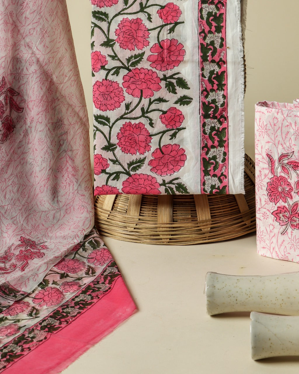 Shop Hand Block Print Pure Cotton Suits online with Chiffon Dupatta (PCHF238)