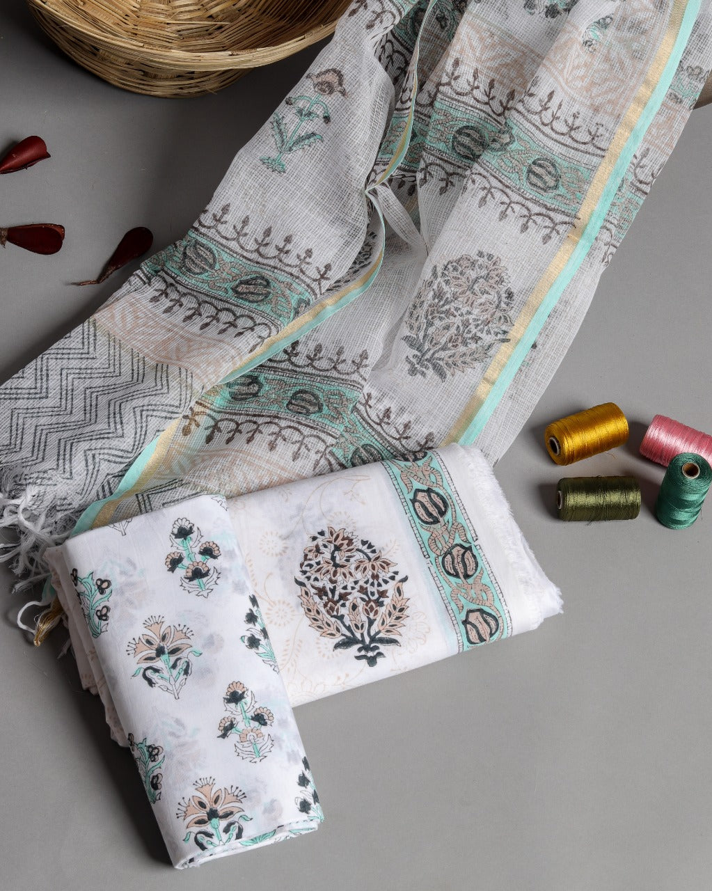 Designer Kota Doria Dupatta Premium Cotton Suits (3CKD107) - ShalviFashion
