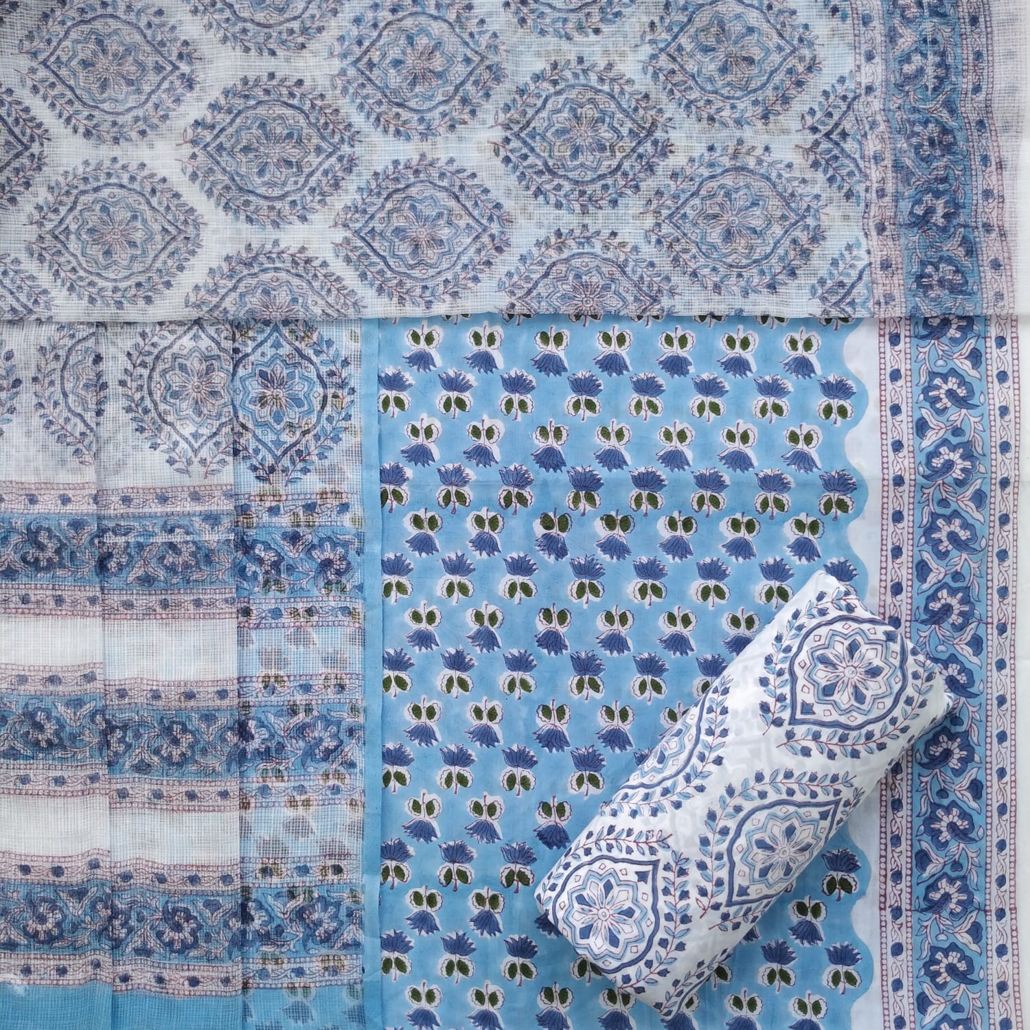 Shop block print pure cotton suit sets (3CKD572)