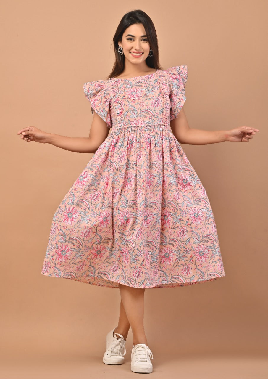 Shop hand block print cotton dresses in jaipur (CRD06)