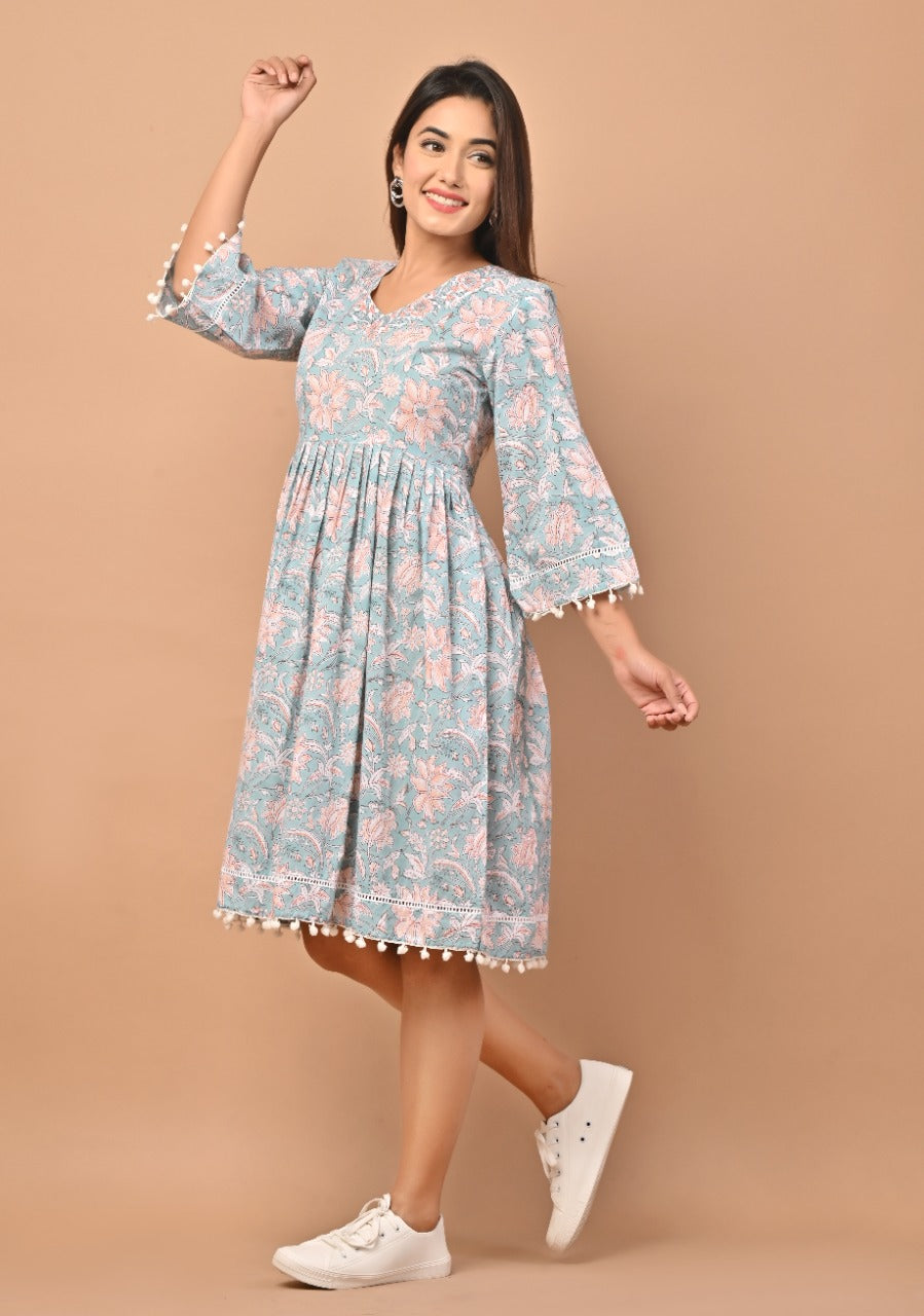 Shop block print pure cotton dresses online shopping (CRD10)