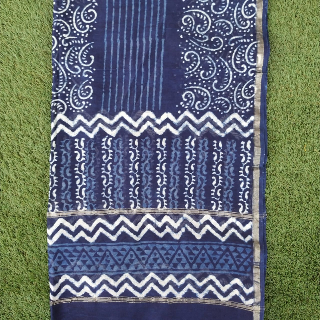 Shop Unstitched Indigo Print Chanderi Silk Suit sets online (CHA450)