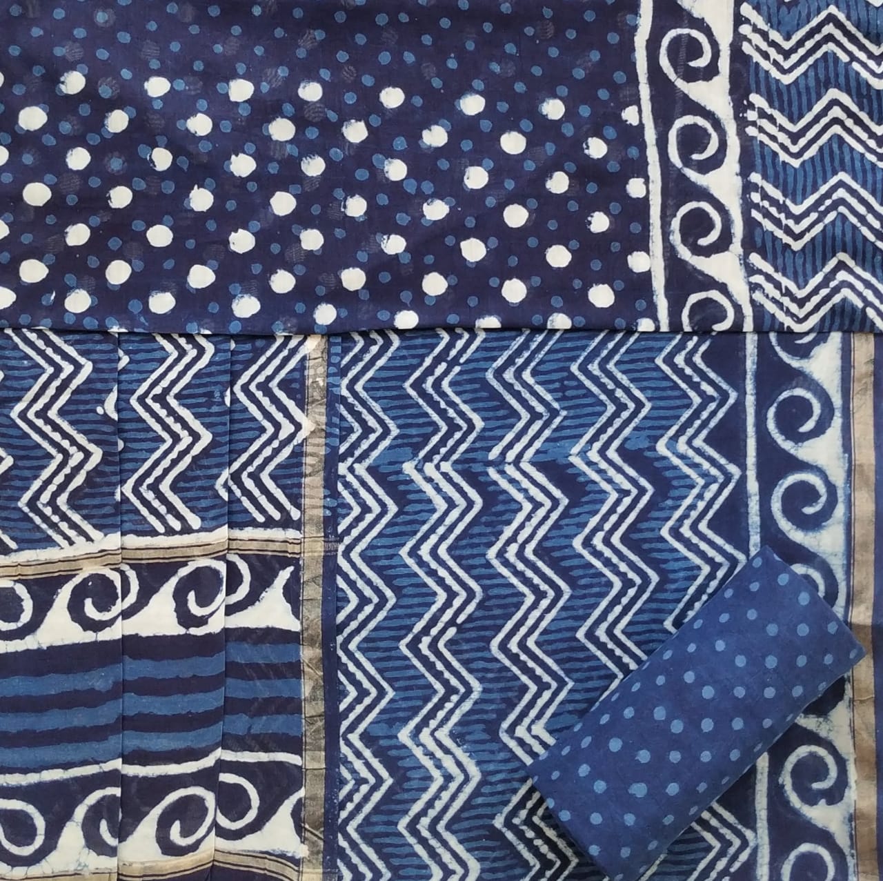 Shop Unstitched Indigo Print Chanderi Silk Suit sets (CHA452)