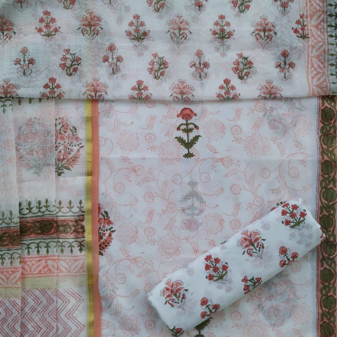 Shop Unstitched Cotton Suit with Chanderi Silk Dupatta (CHD54)