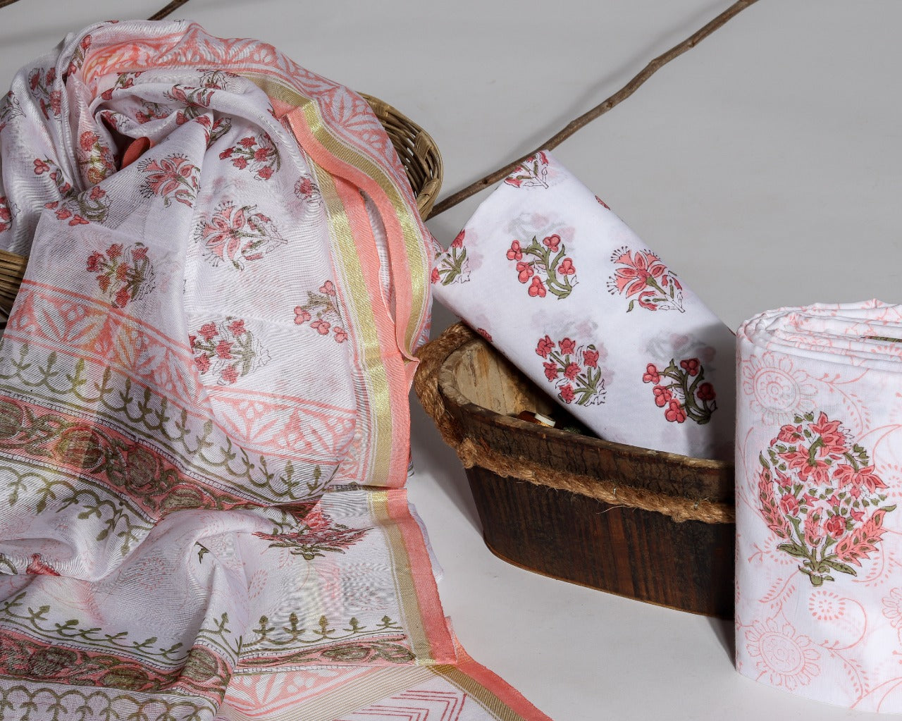 Shop Unstitched Cotton Suit with Chanderi Silk Dupatta (CHD54)