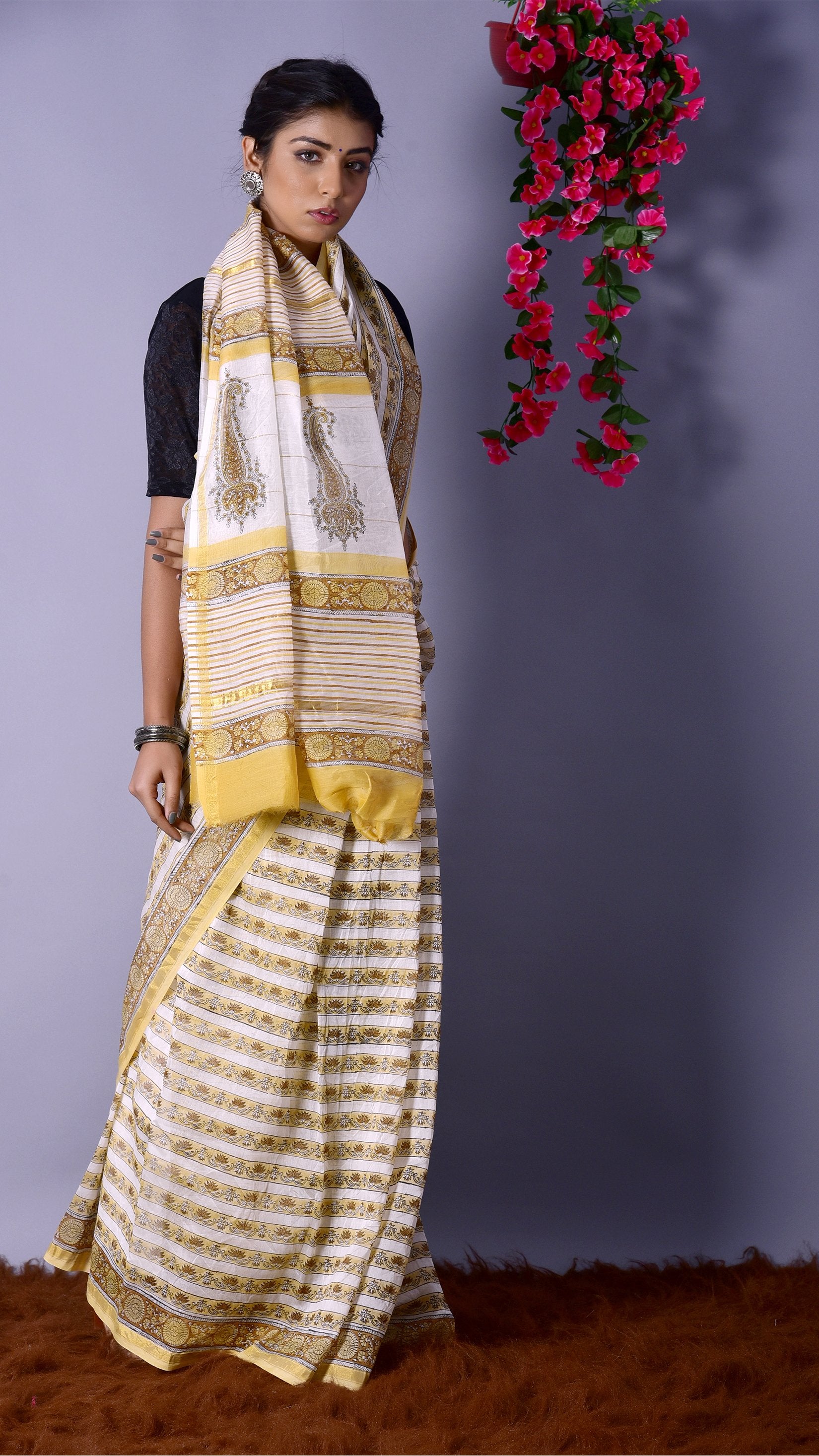 Designer Handblock Print Chanderi Saree (CHSAR04) - ShalviFashion