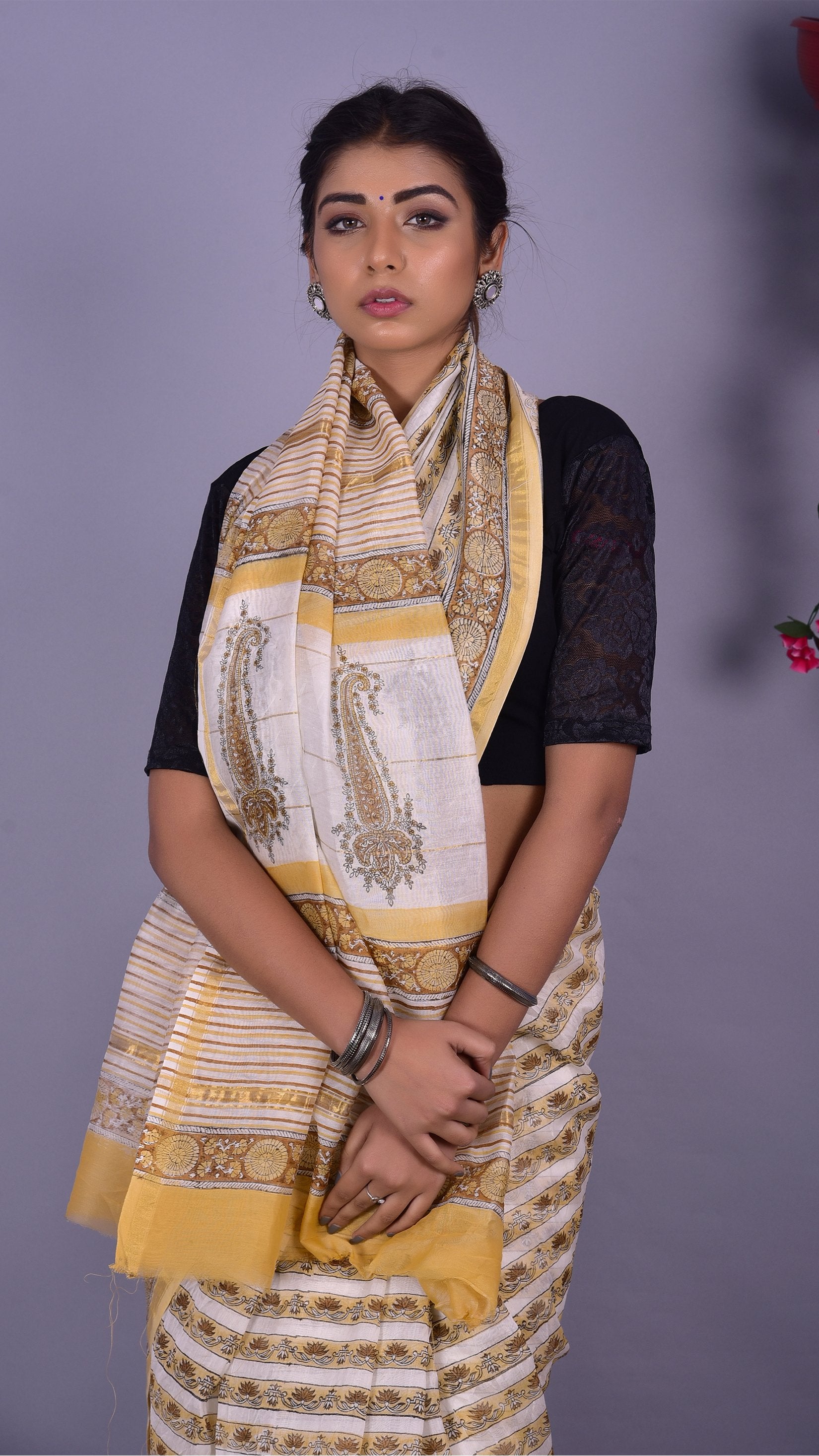Designer Handblock Print Chanderi Saree (CHSAR04) - ShalviFashion