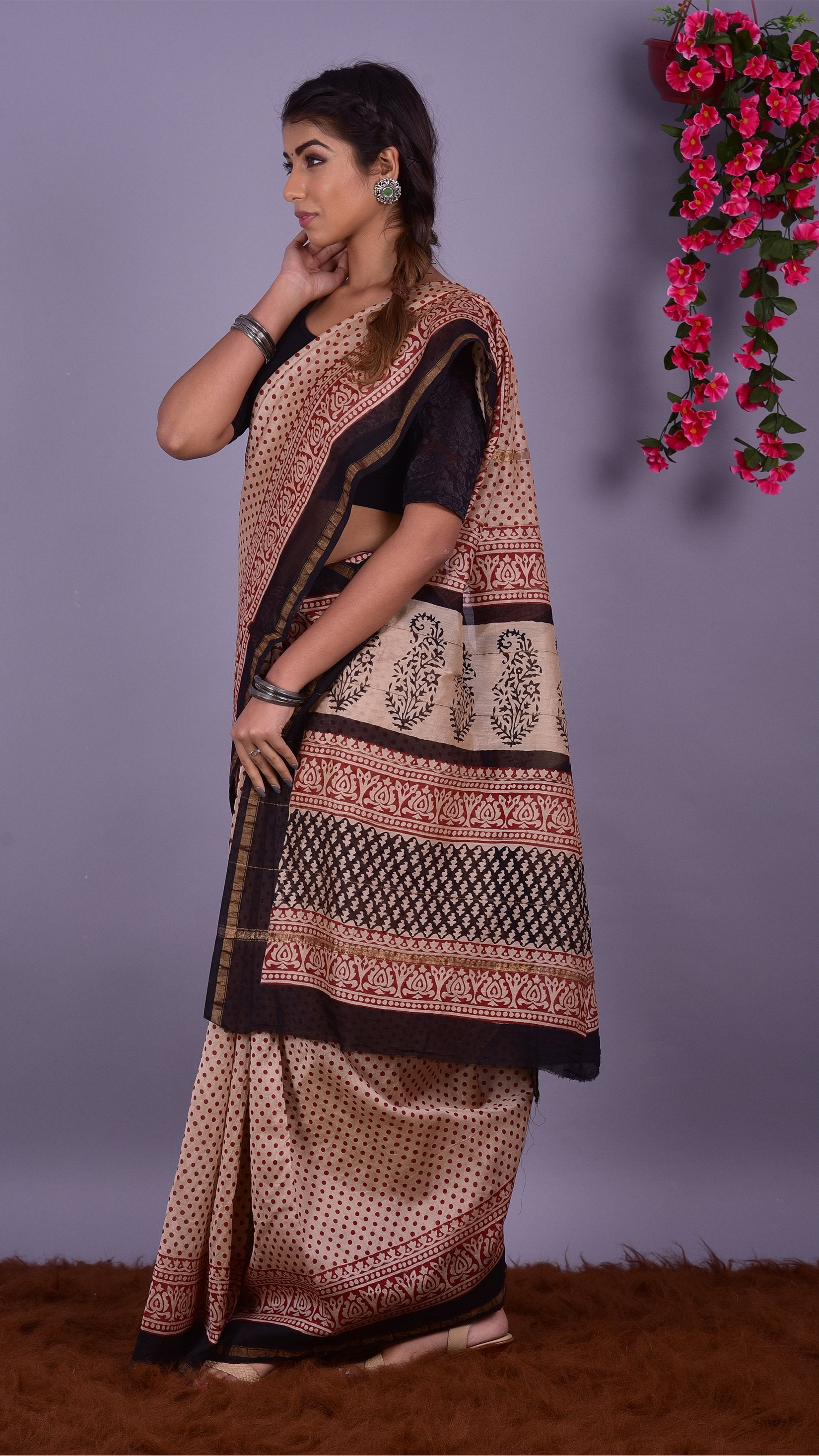 Designer Handblock Print Chanderi Saree (CHSAR10) - ShalviFashion