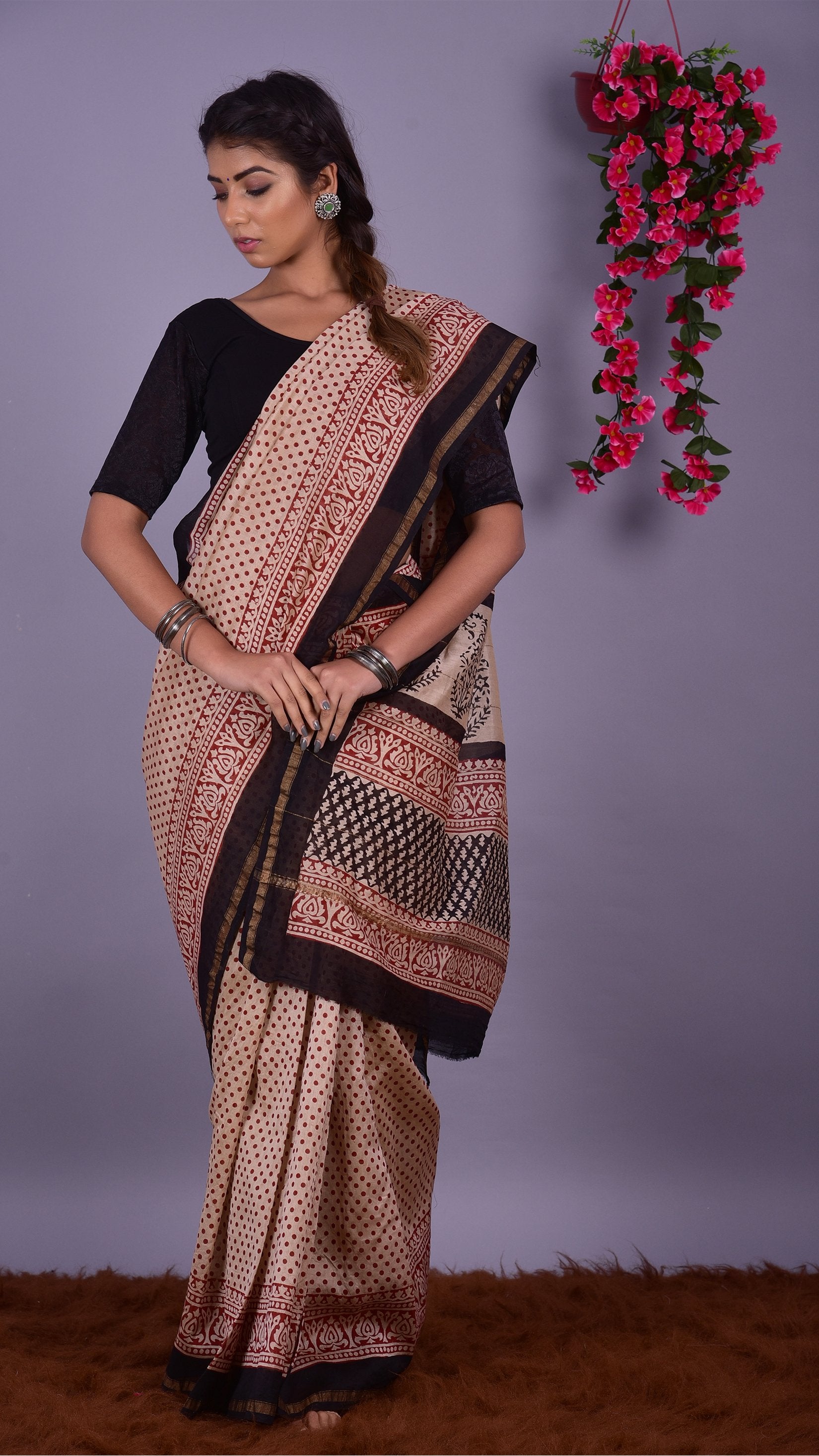 Designer Handblock Print Chanderi Saree (CHSAR10) - ShalviFashion