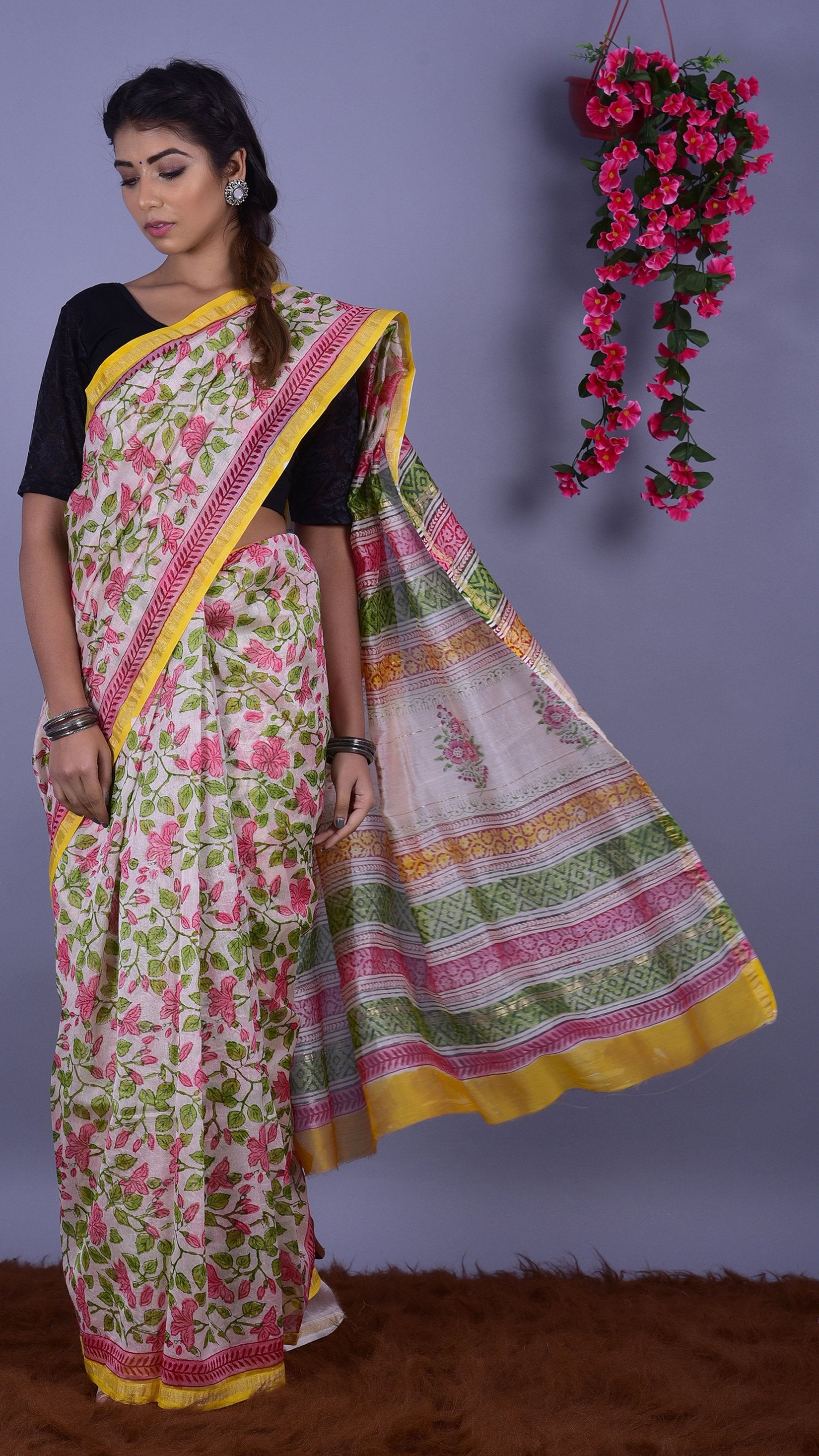 Designer Handblock Print Chanderi Saree (CHSAR12) - ShalviFashion