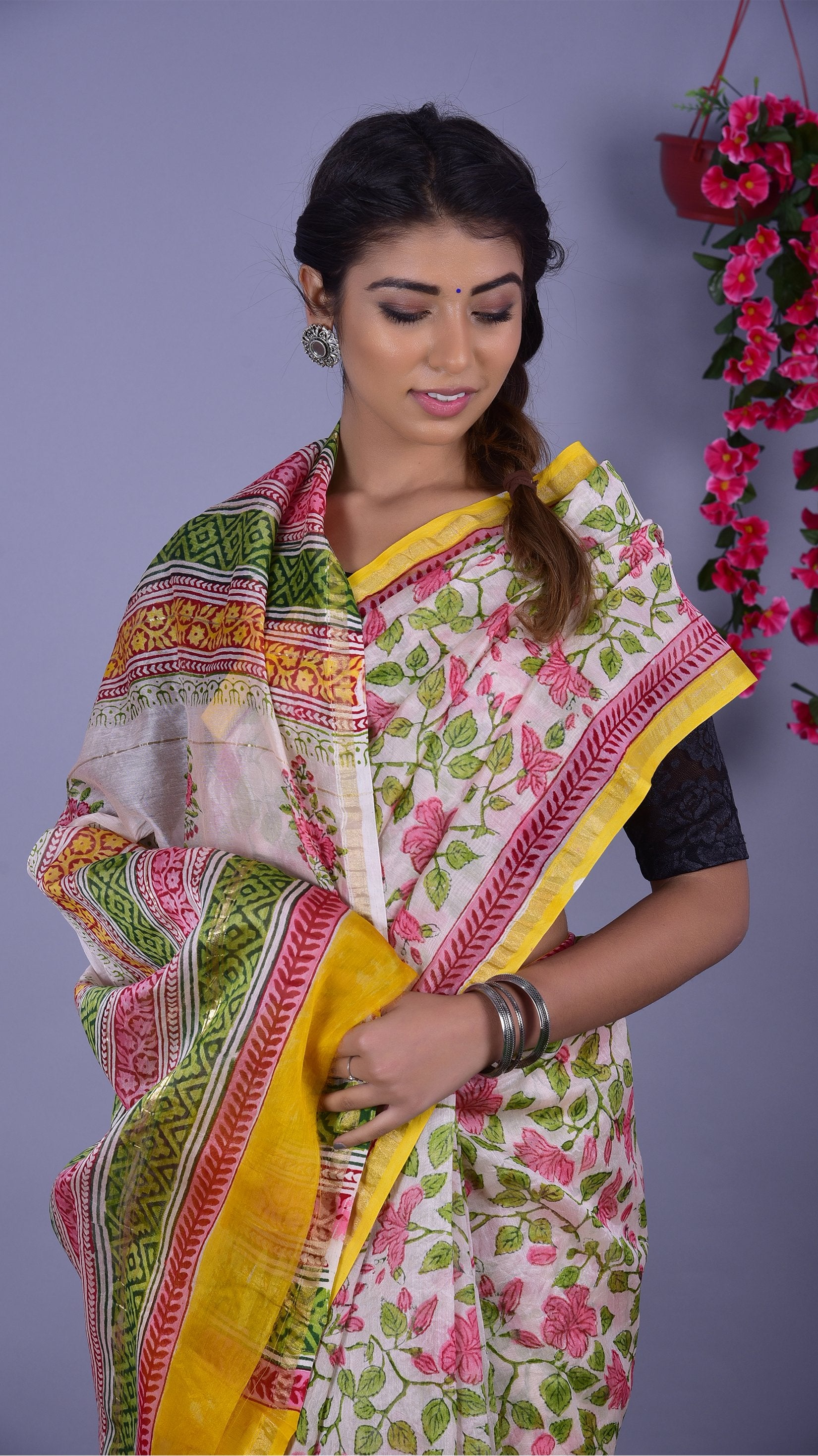 Designer Handblock Print Chanderi Saree (CHSAR12) - ShalviFashion