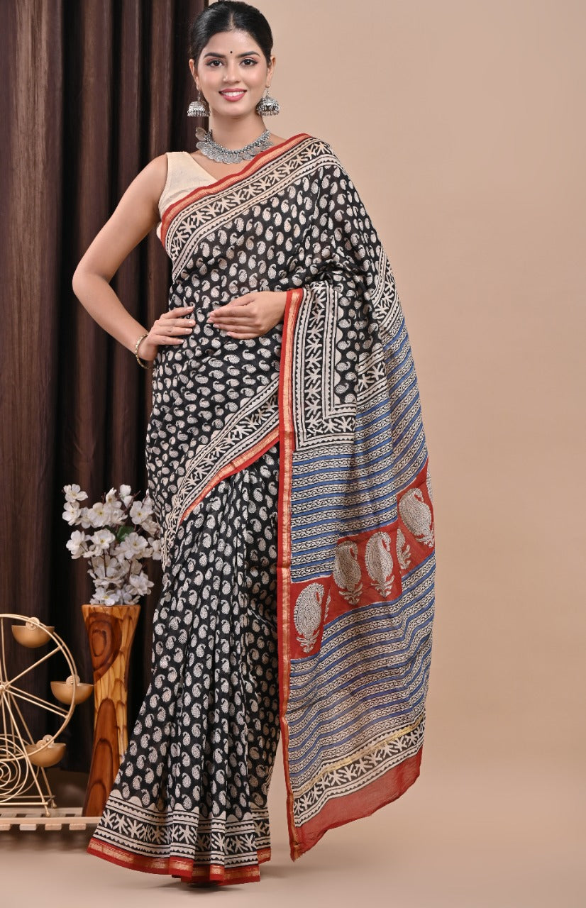 Shop bagru print chanderi saree online shopping (CHSAR48)