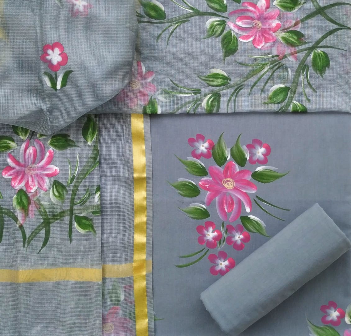 Shop cotton dress material with kota silk dupatta (CKS0002)