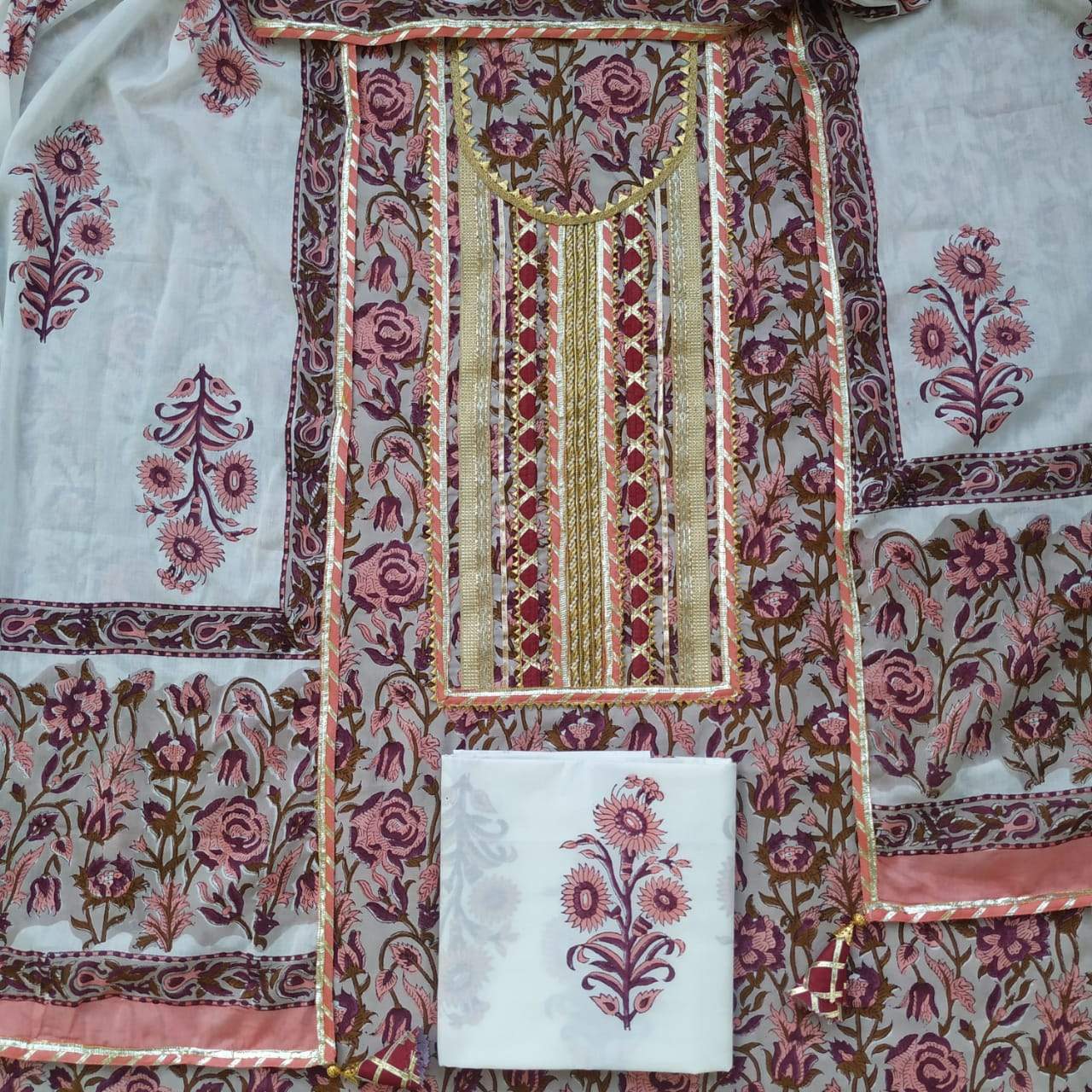 Shop Unstitched Gota Work Suits with Mulmul Dupatta (GOTA129)