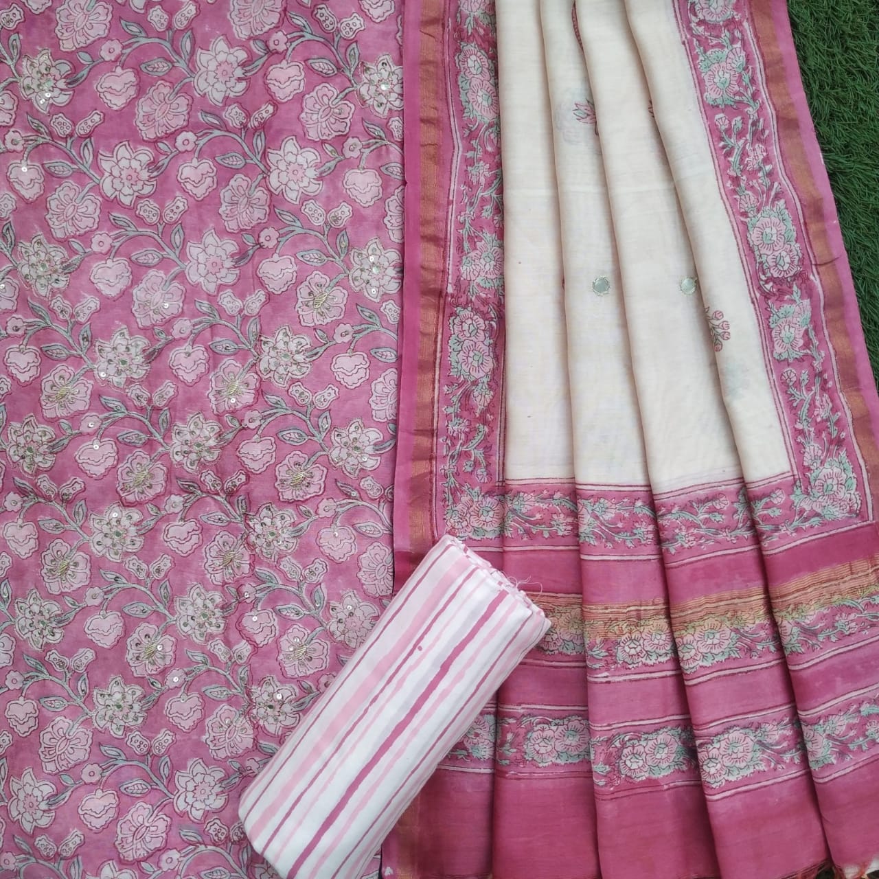 Shop premium chanderi hand work suit sets online (GOTA265)