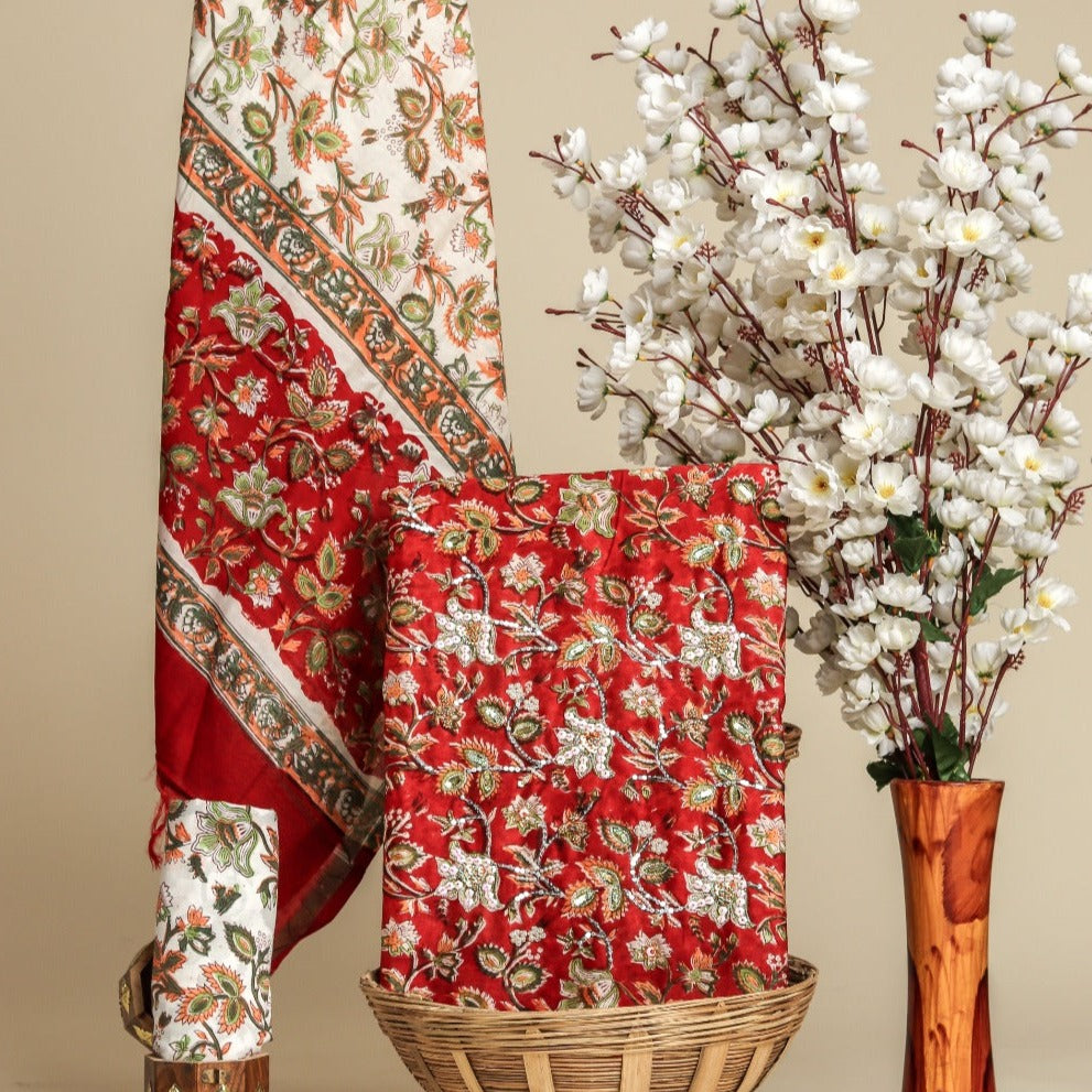 Shop hand work collection chanderi silk suits in jaipur (GOTA380)