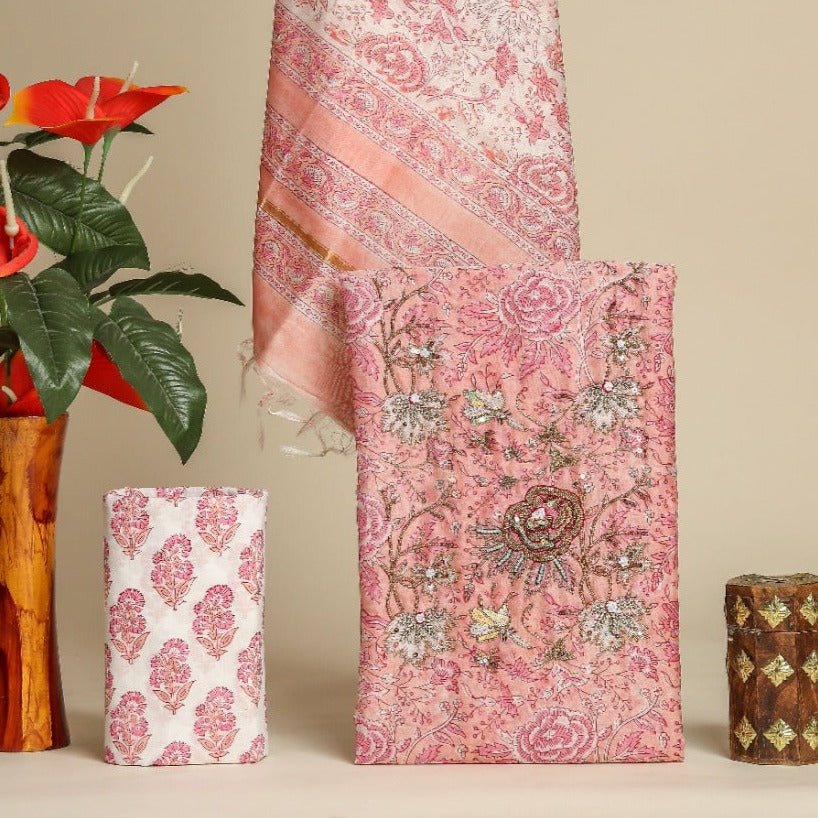 Shop unstitched hand work suit sets online (GOTA385)