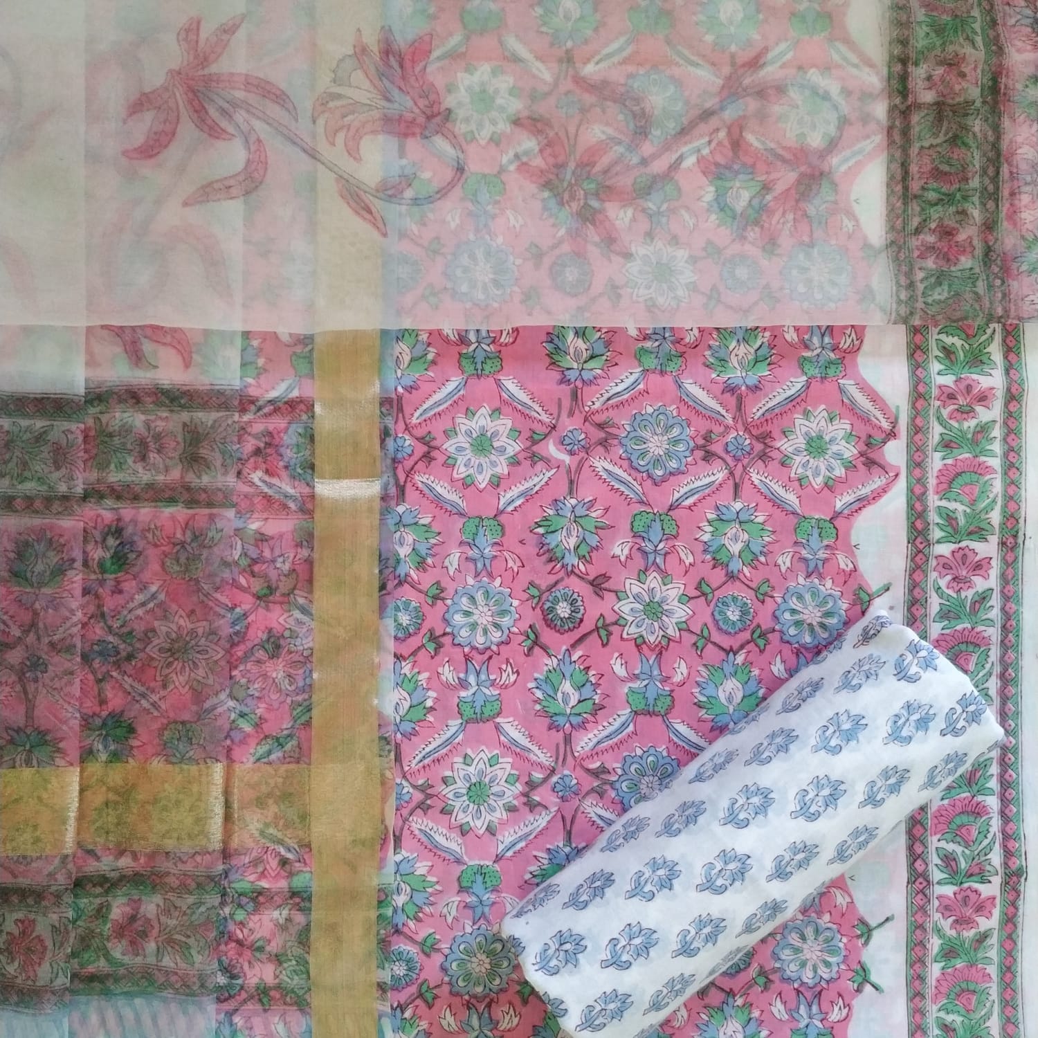 Shop unstitched cotton suit sets wioth organza dupatta (ORG216)