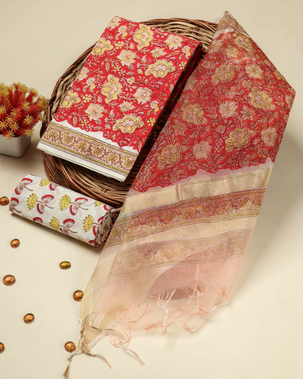 Shop organza dupatta cotton suits online (ORG252)