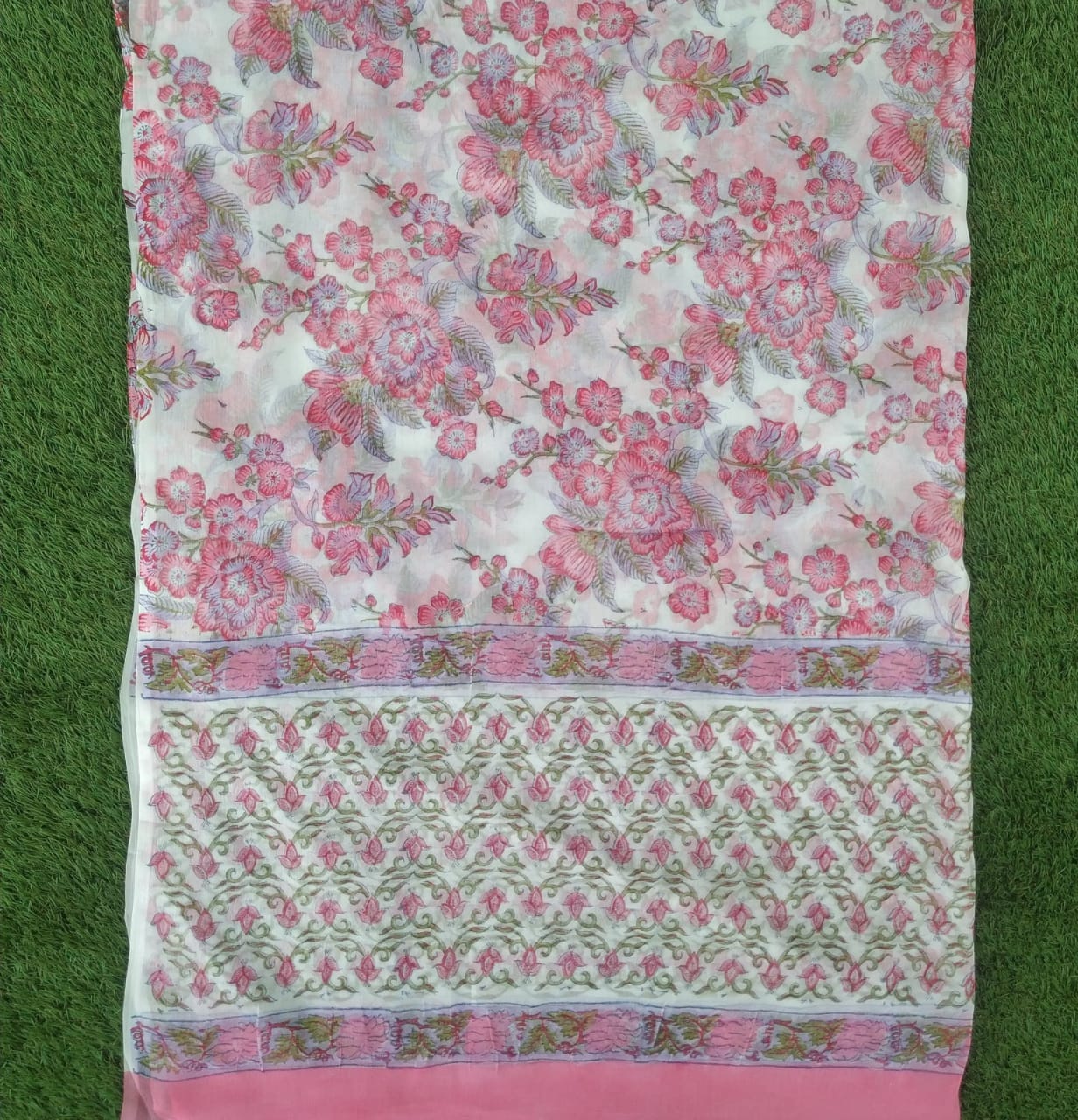 Shop Unstitched Hand Block Print Pure Cotton Suits with Chiffon Dupatta (PCHF172)