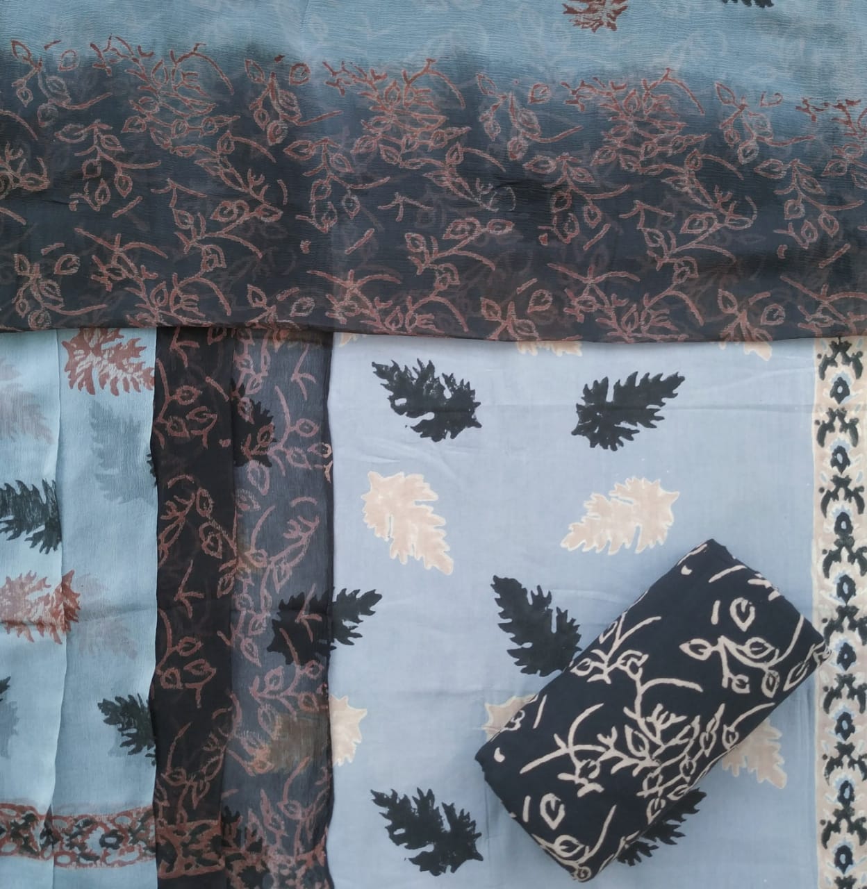 Shop Unstitched Hand Block Print Pure Cotton Suits online with Chiffon Dupatta (PCHF208)