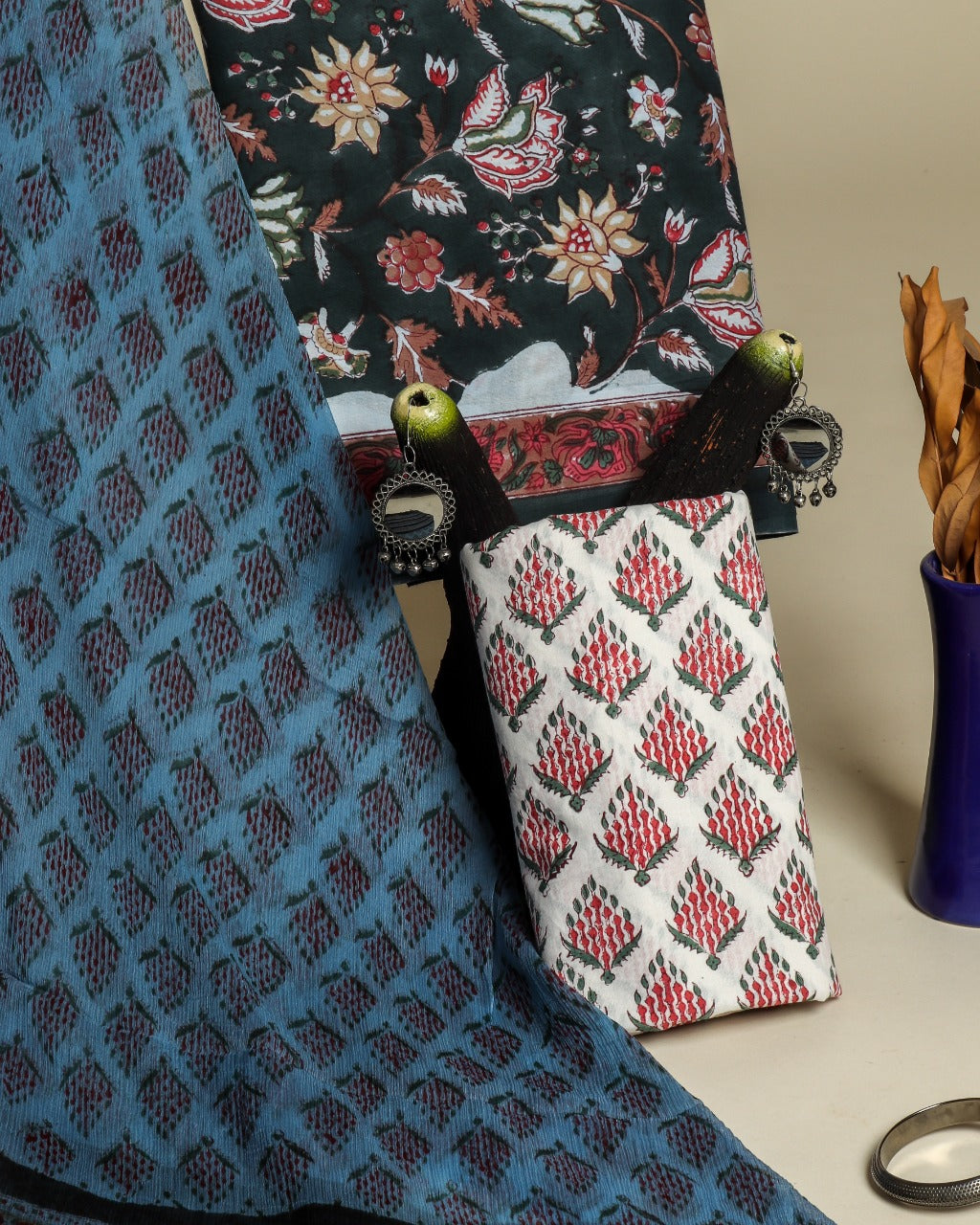shop unstitched cotton suit with chiffon dupatta online