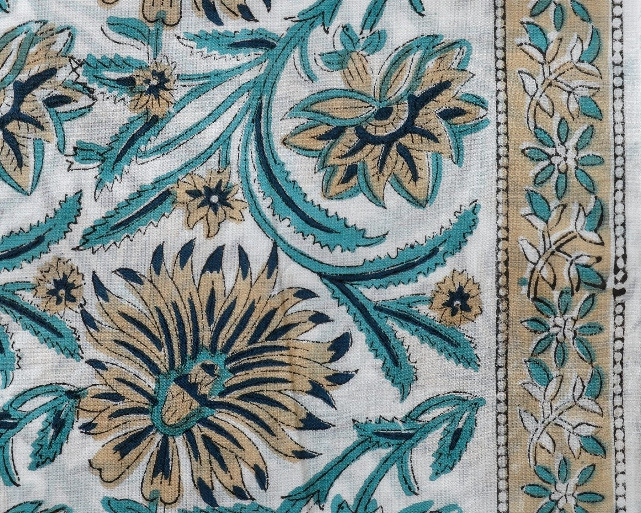 Shop Unstitched Hand Block Print Pure Cotton Suits with Mulmul Dupatta (TPRMUL164)