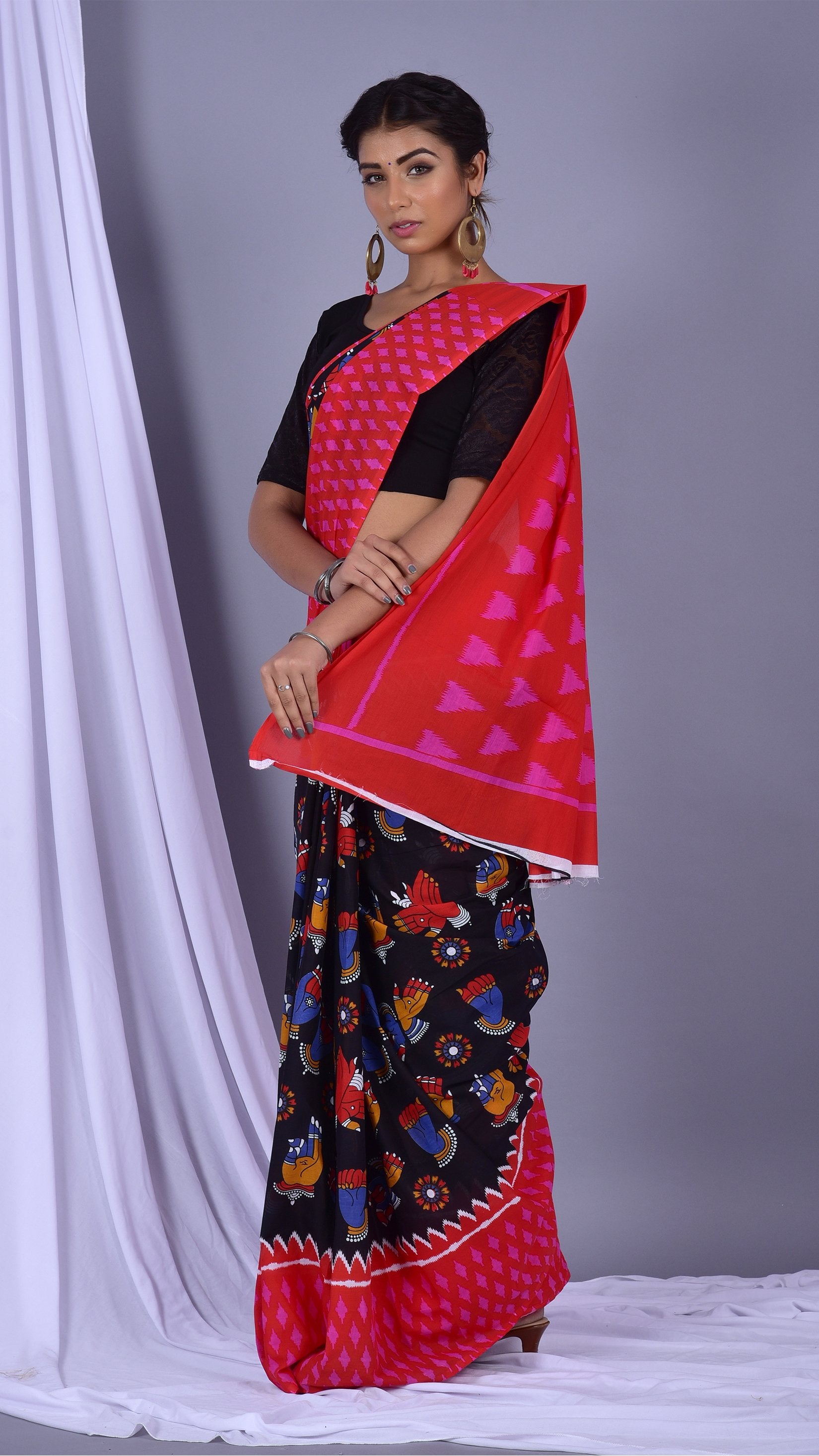 Kalamkari Print Pure Cotton Mulmul Sarees (RMULSAR08) - ShalviFashion